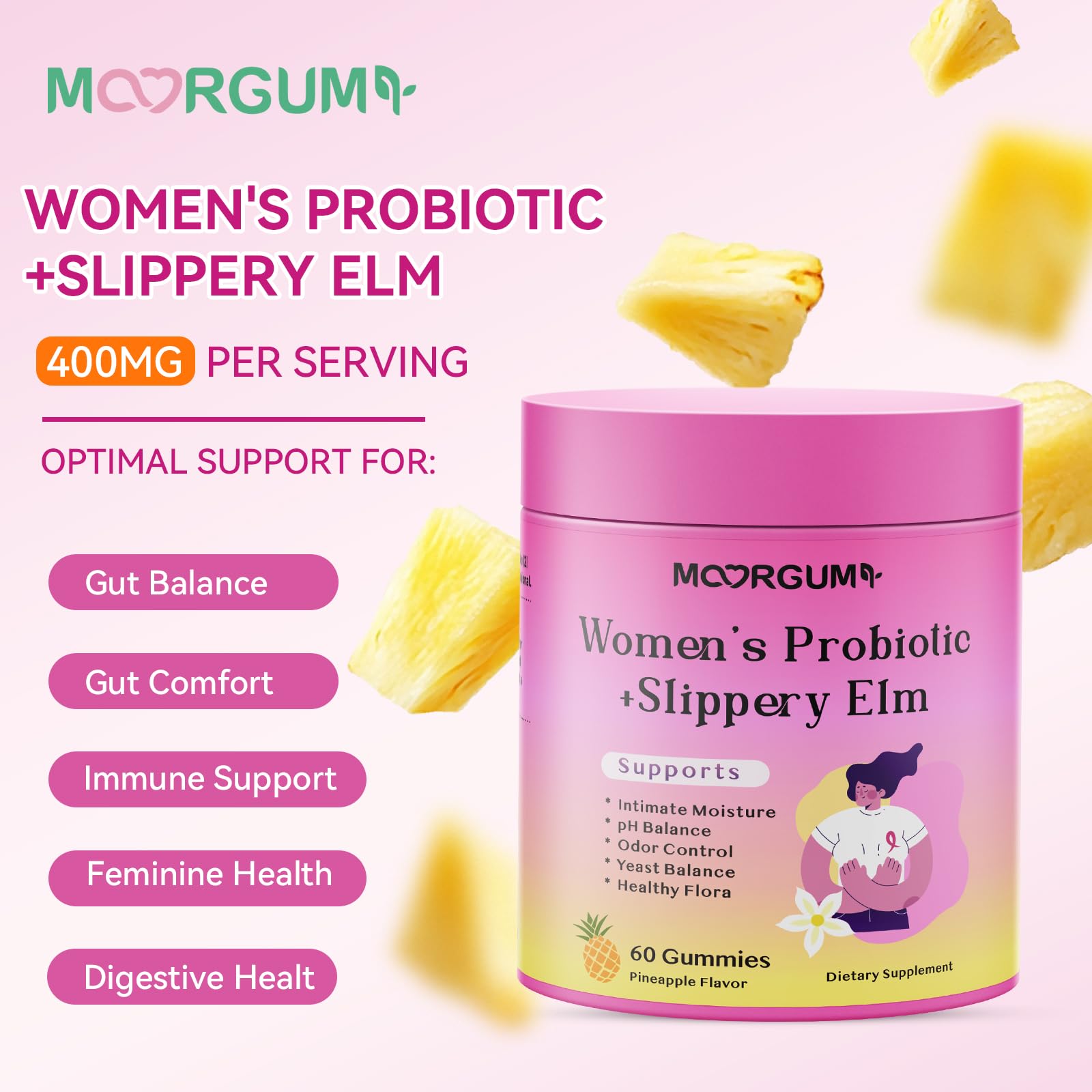Close-up of MOORGUMY Probiotic Gummies showing texture