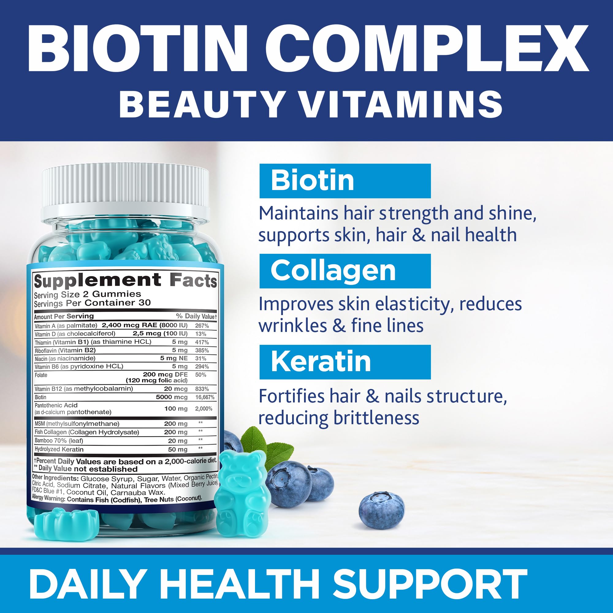 Close-up of MOREX VITAMINS Biotin Gummies showing texture
