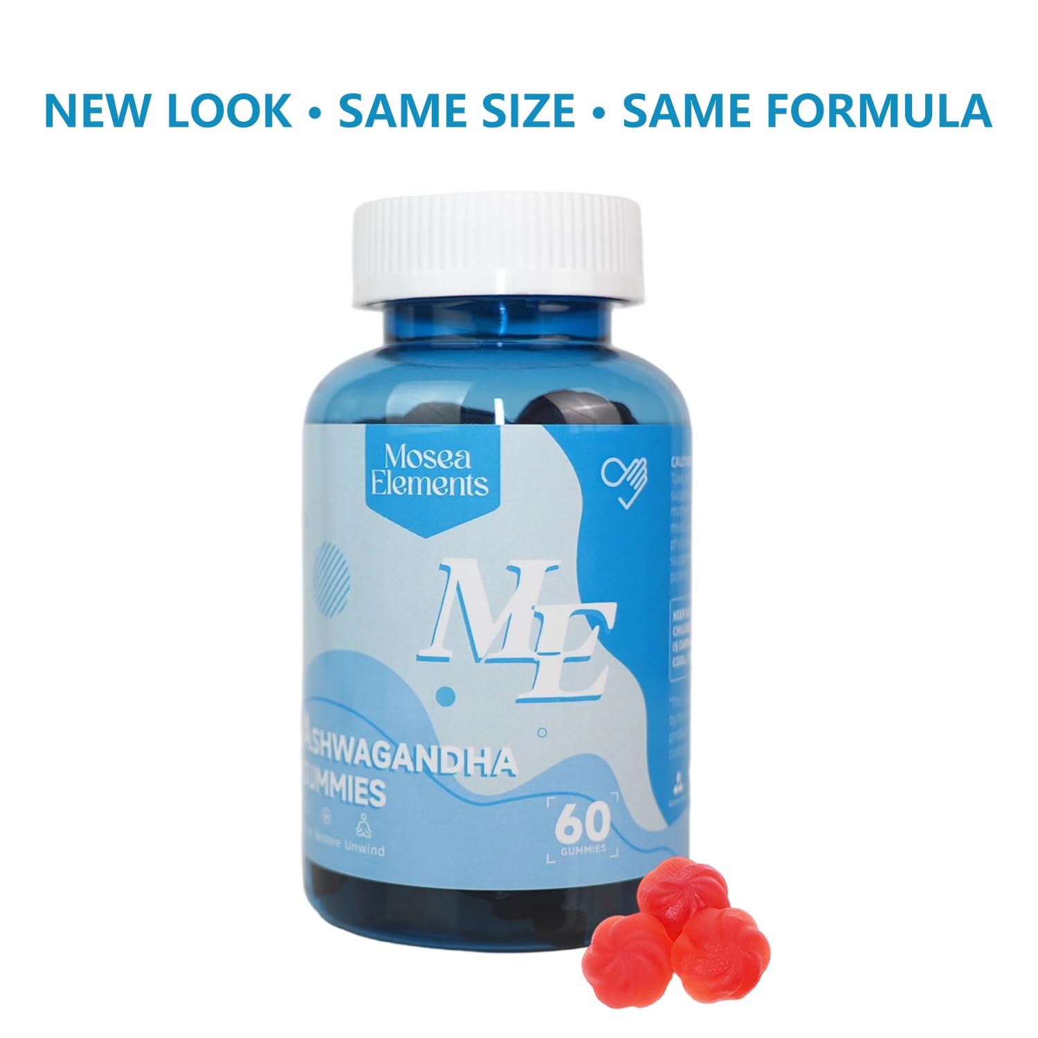 Close-up of MOSEA ELEMENTS Ashwagandha Gummies showing texture
