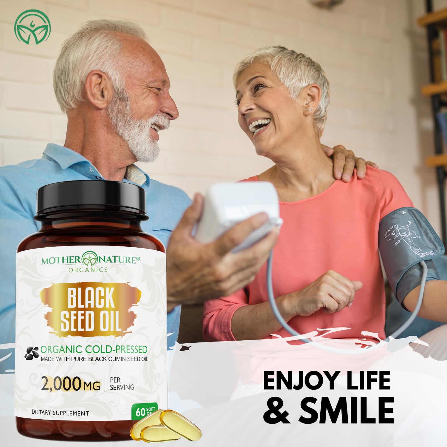 Close-up of Mother Nature Organics Black Seed Oil softgels