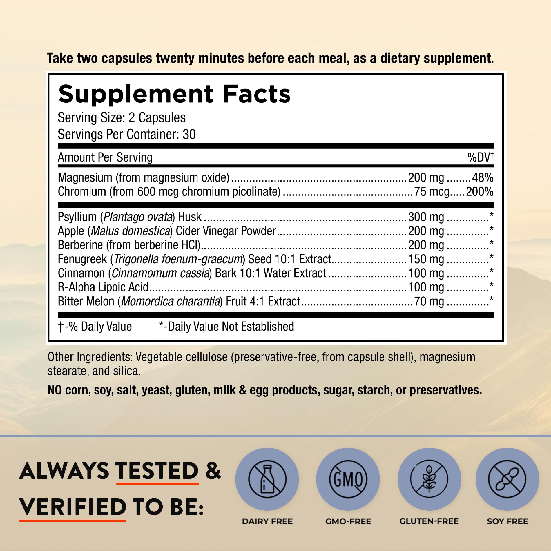 Close-up of Mt. Angel Vitamins Blood Sugar Support Capsules bottle