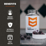 Close-up of MTN OPS Elderberry Gummies with a few gummies on a surface