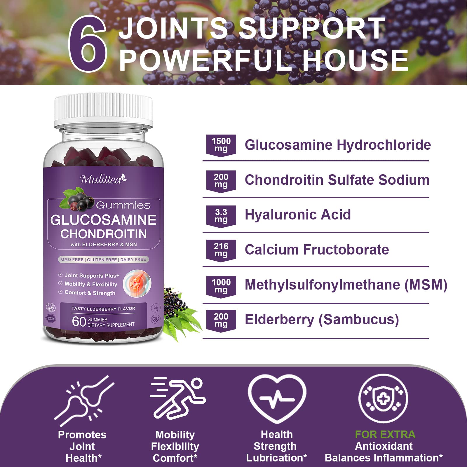 Close-up of Mulittea Glucosamine Chondroitin Gummies