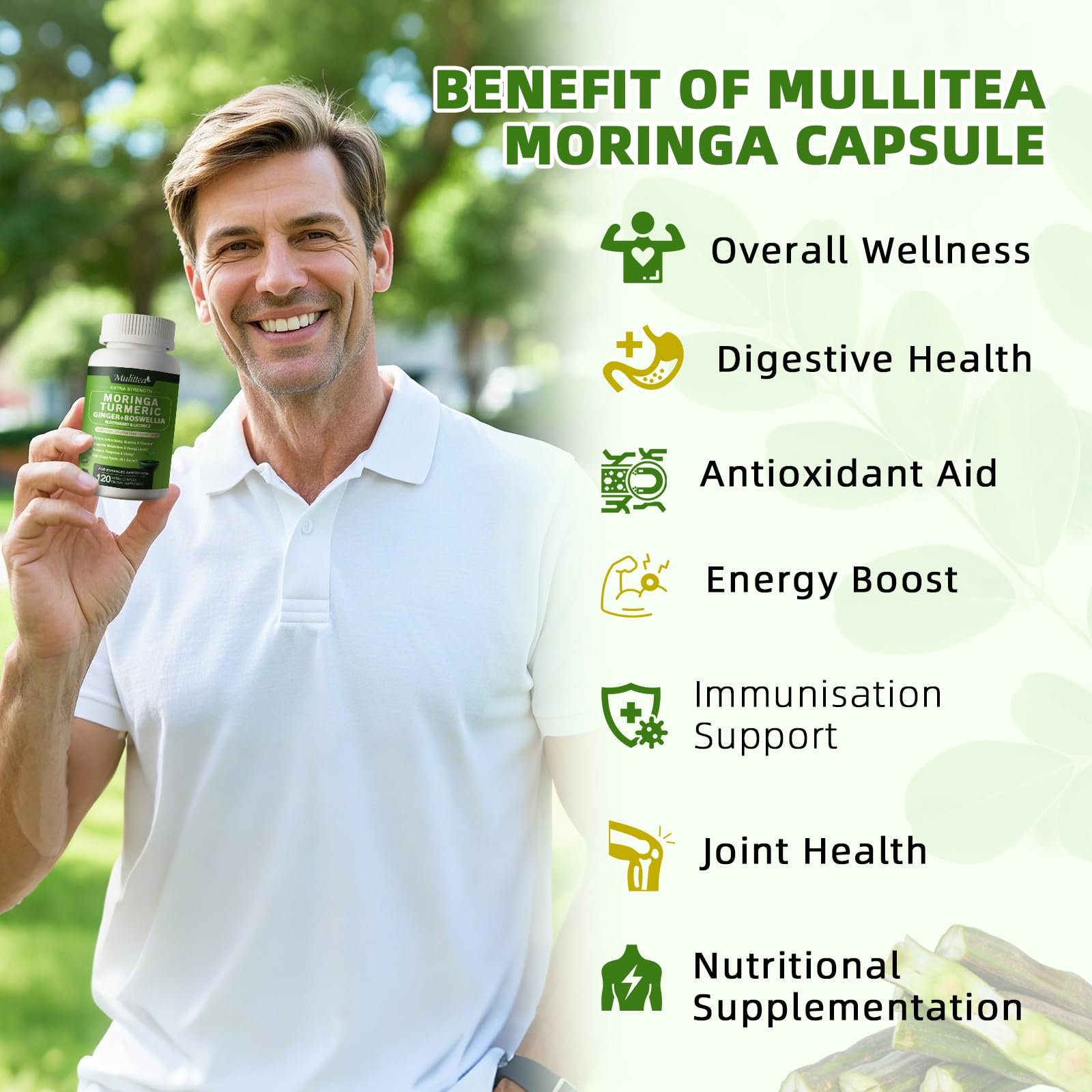 Close-up of Mulittea Organic Moringa Capsules