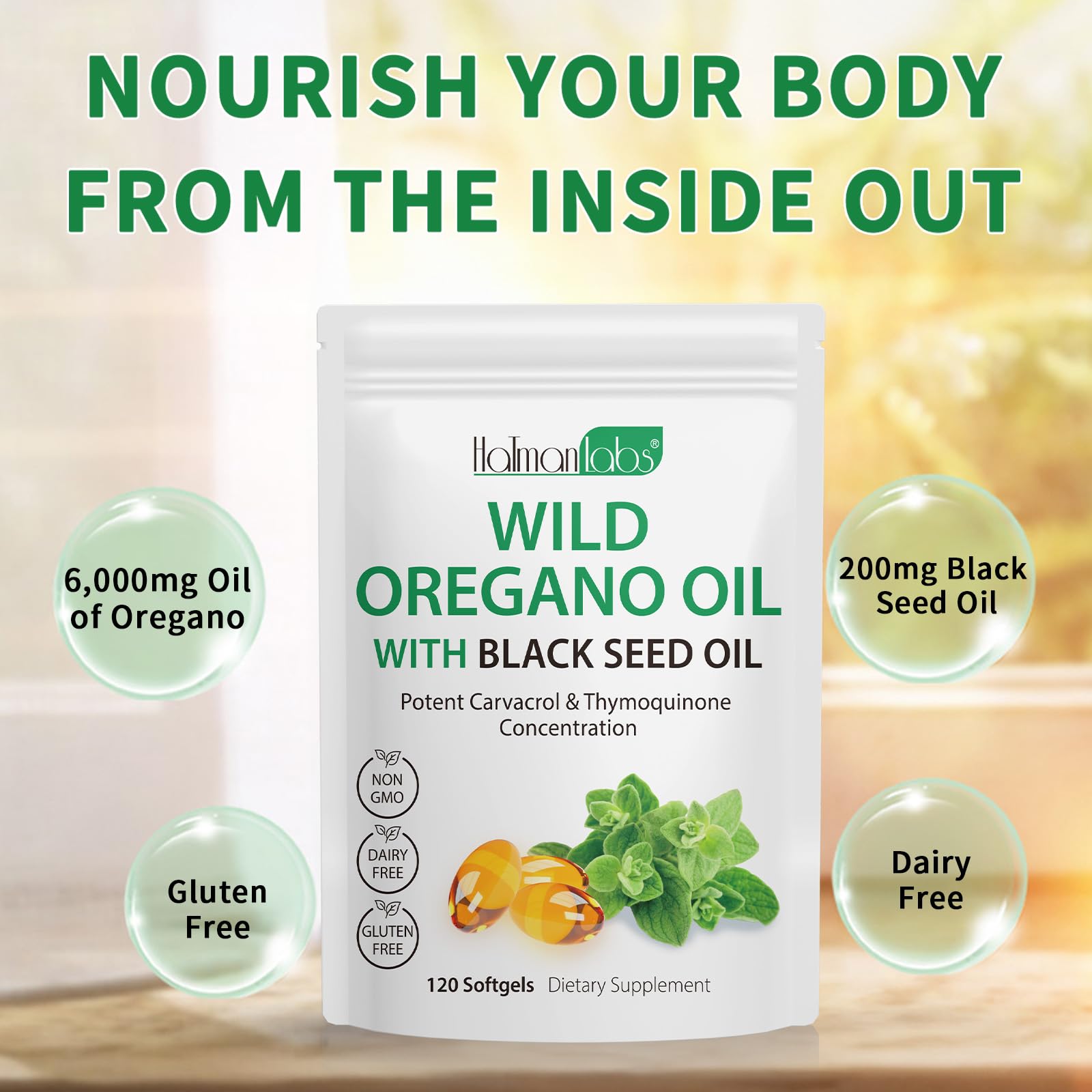 Close-up of MXCZBSM Organic Oil of Oregano Softgels
