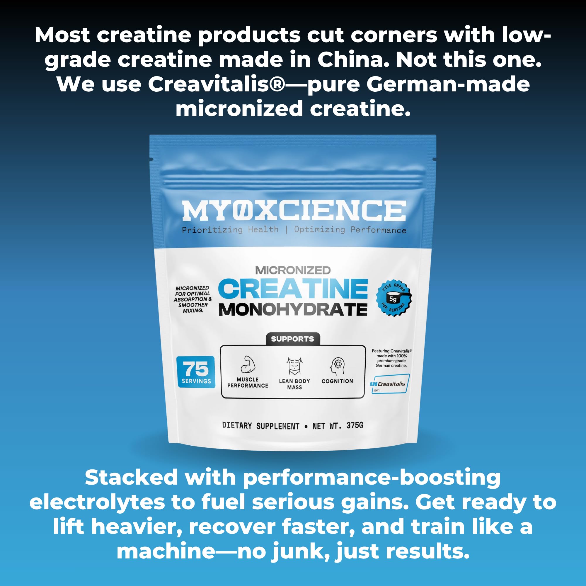 Close-up of MYOXCIENCE Creatine Monohydrate powder texture