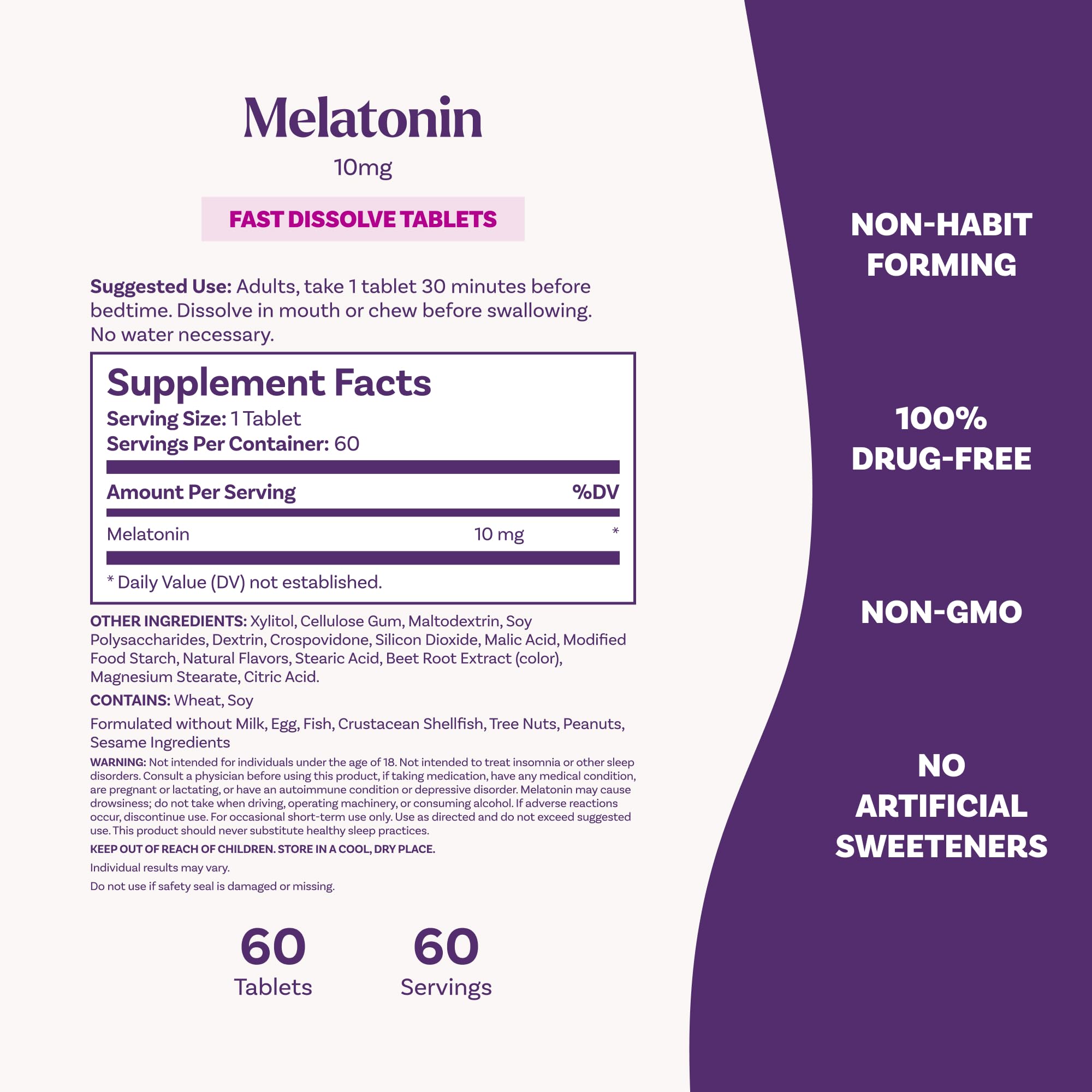 Close-up of Natrol Melatonin 10 mg Fast Dissolve Tablets Citrus flavour