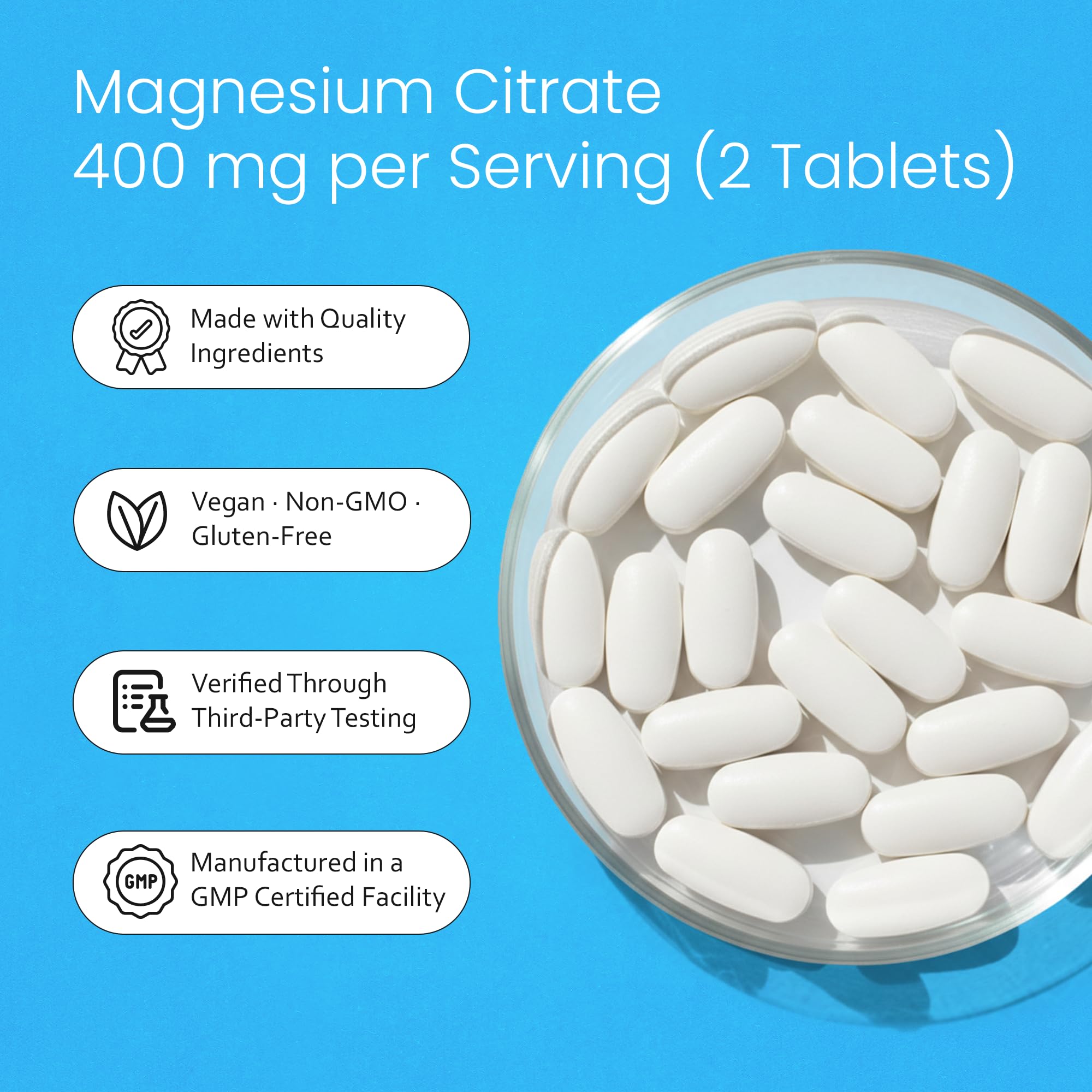 Close-up of NaturaLife Labs Magnesium Citrate 400mg tablet