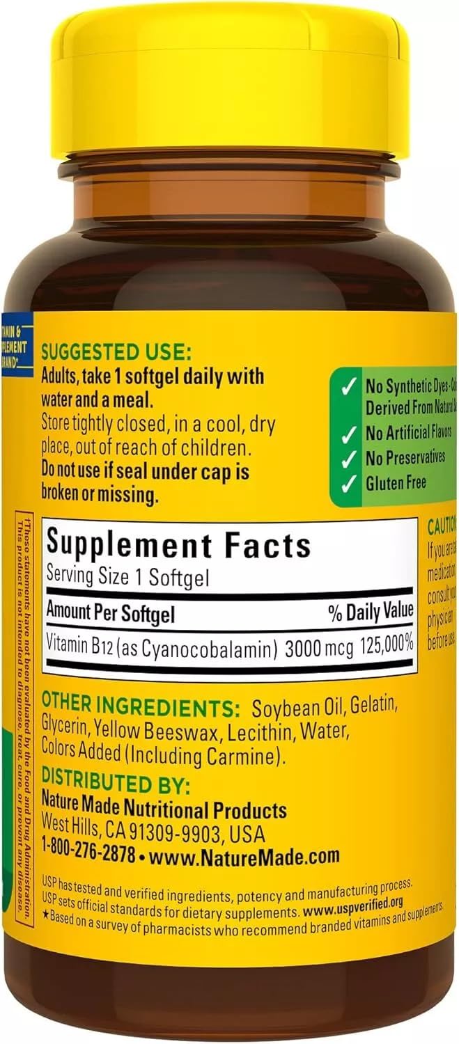 Close-up of Nature Made Vitamin B12 Softgel capsule