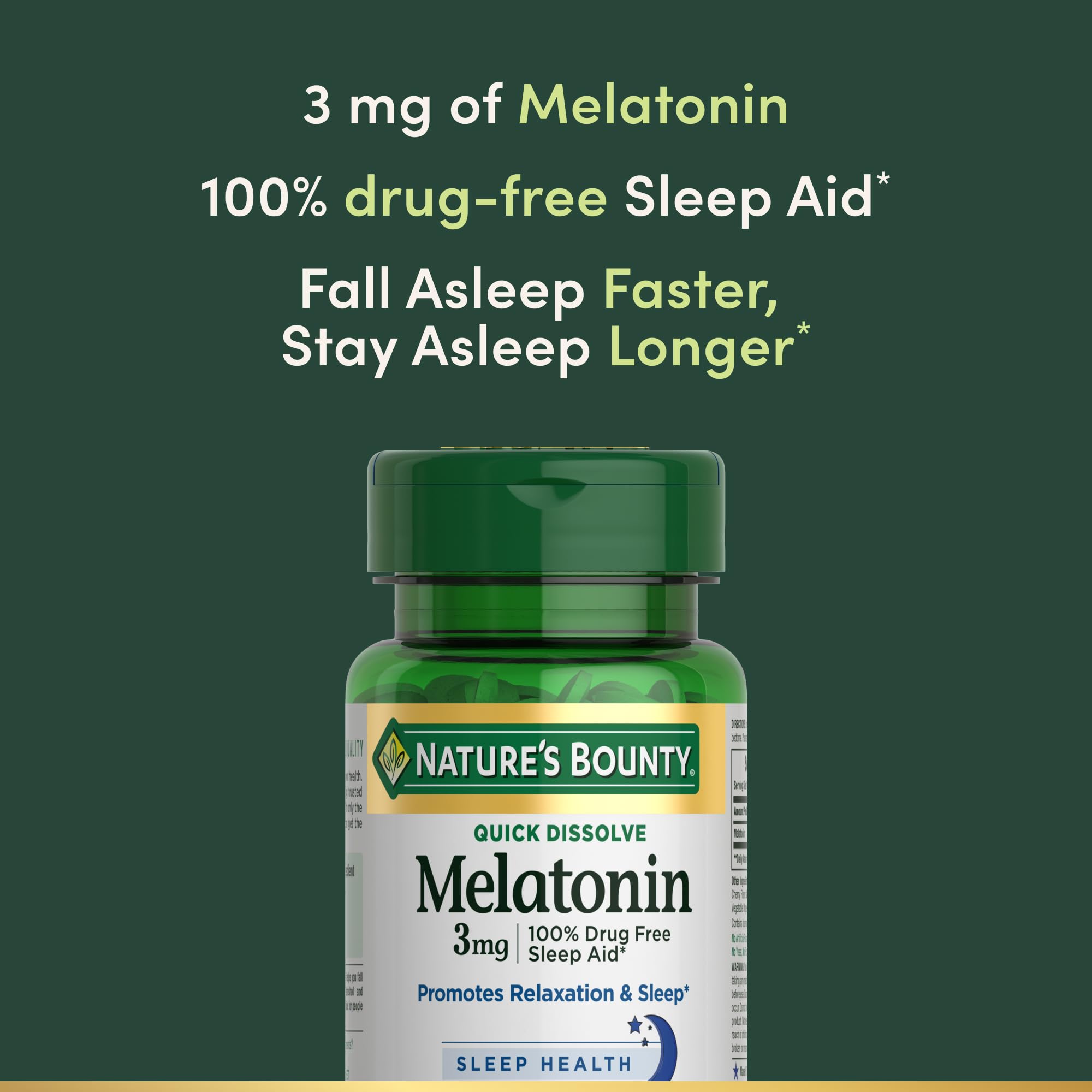 Close-up of Nature's Bounty Melatonin tablets in cherry flavour