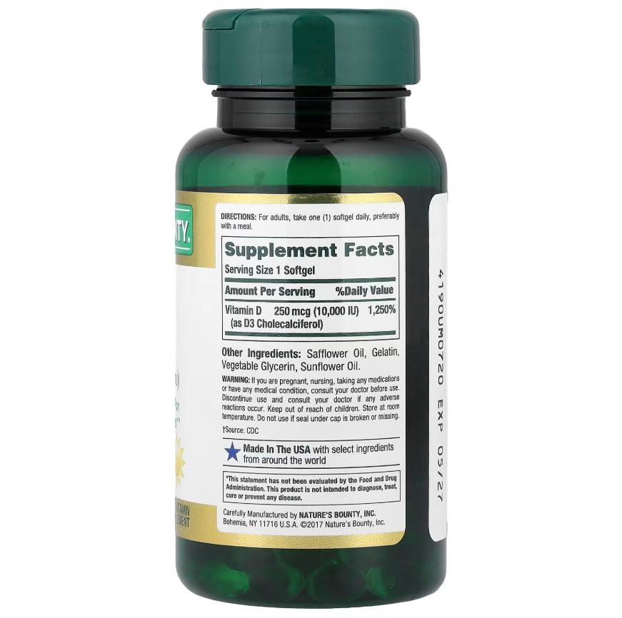Close-up of Nature's Bounty Vitamin D3 softgel