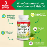 Close-up of NATURE'S BRANCH Omega-3 Fish Oil softgels
