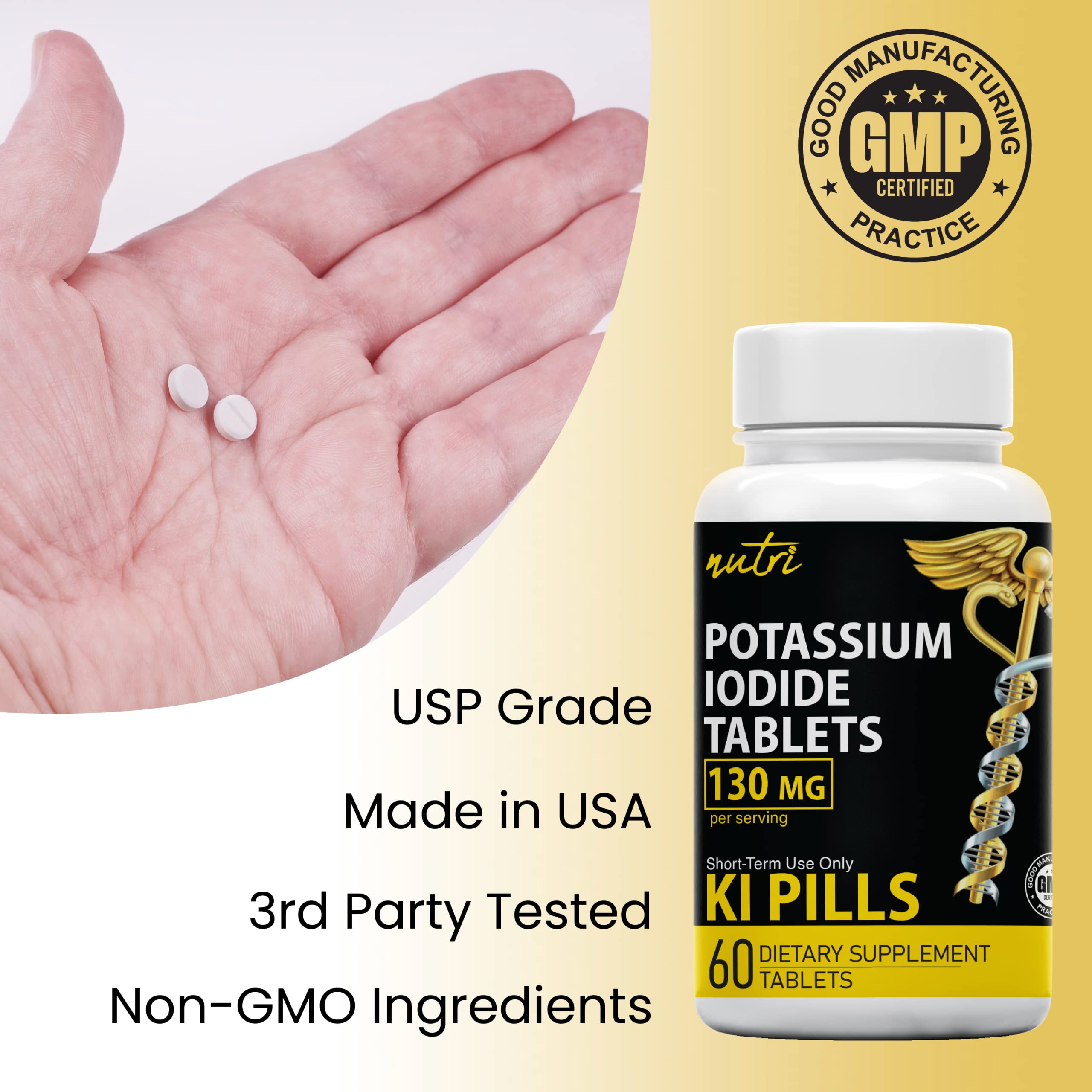 Close-up of Nature's Fusions Potassium Iodide Tablet