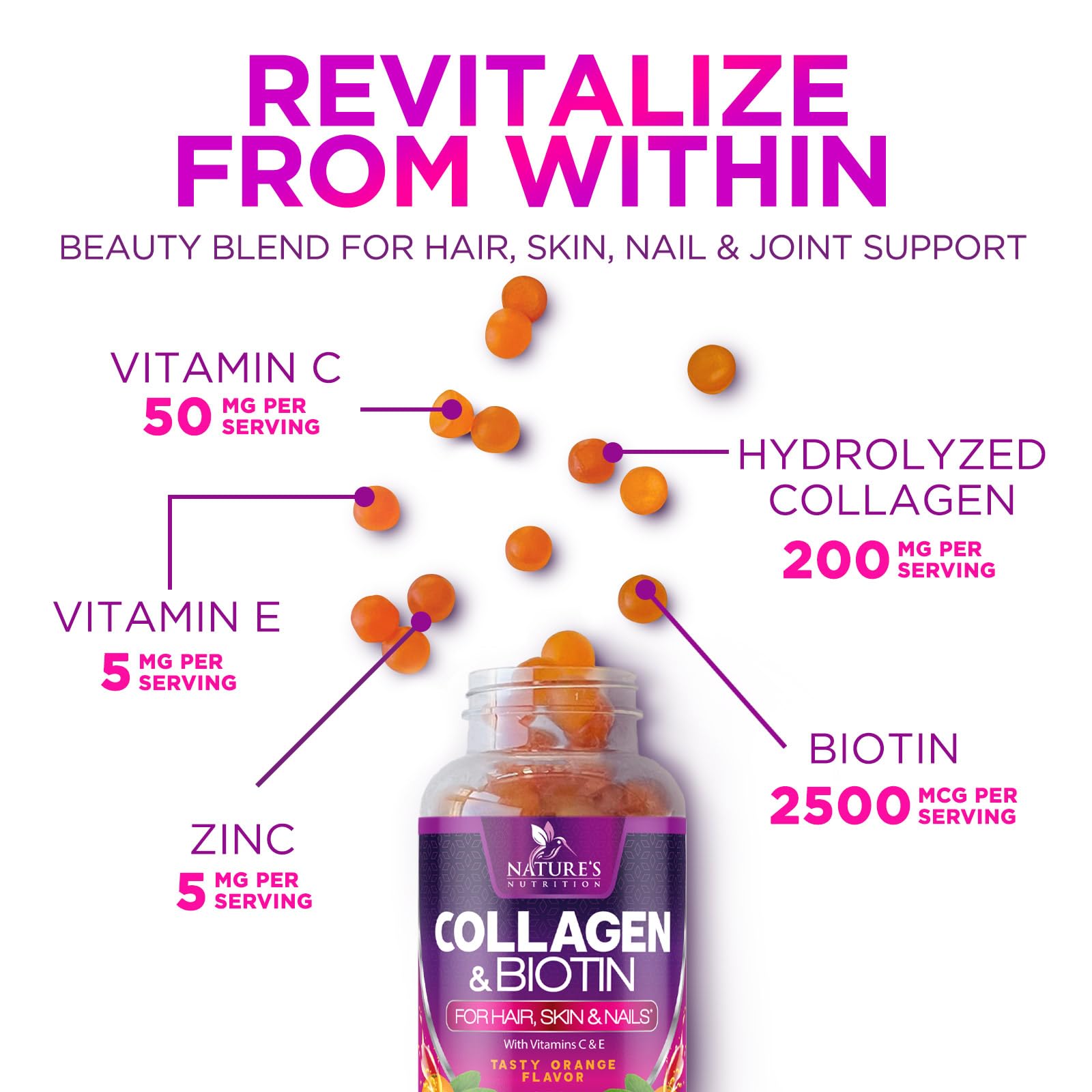 Close-up of Nature's Nutrition Multi Collagen Gummies