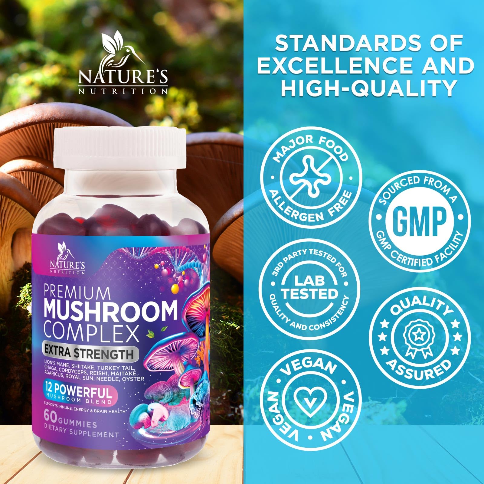 Close-up of Nature's Nutrition Mushroom Gummies