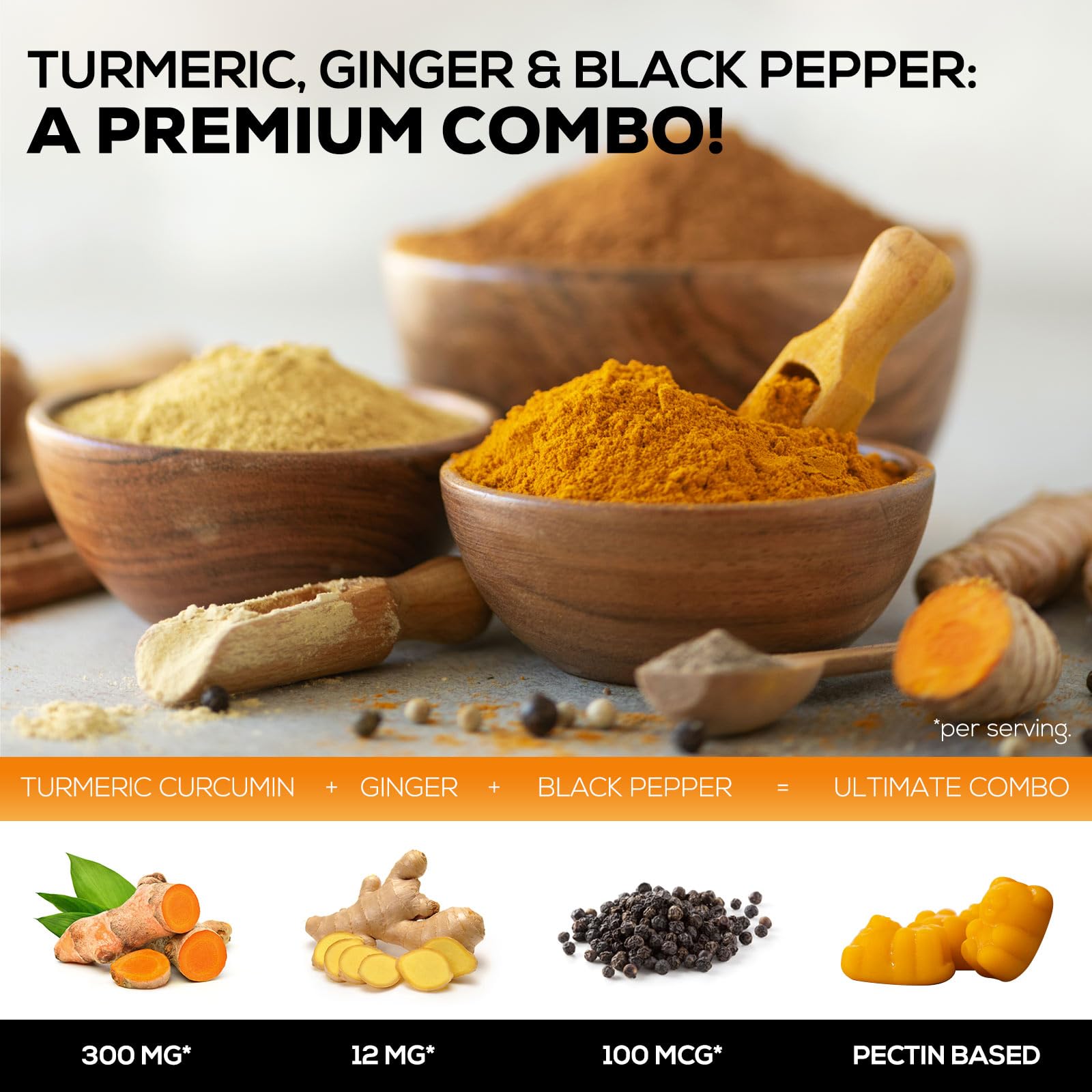 Close-up of Nature's Nutrition Turmeric Gummies showing individual gummies