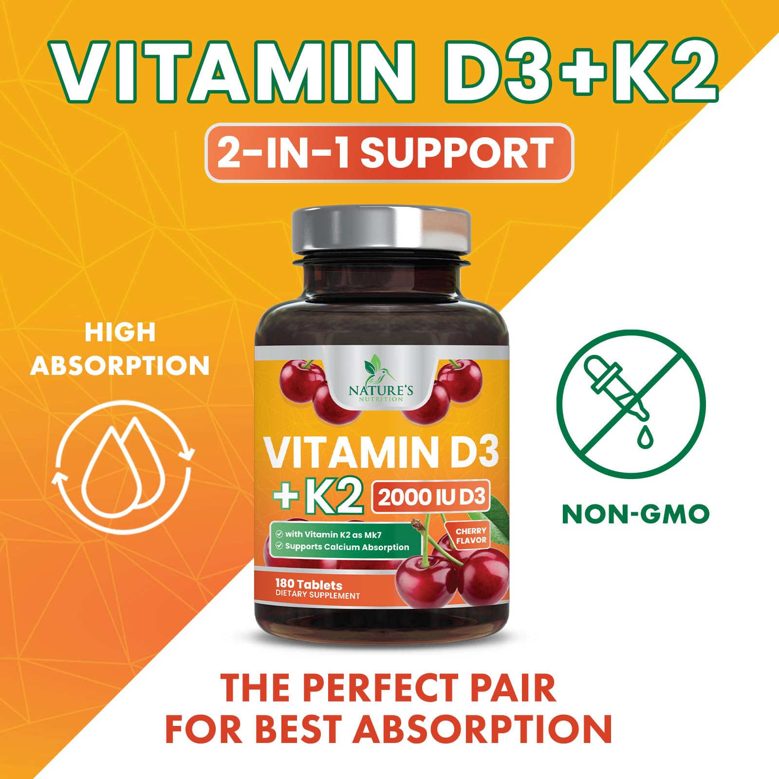 Close-up of Nature's Nutrition Vitamin D3 K2 Chewables
