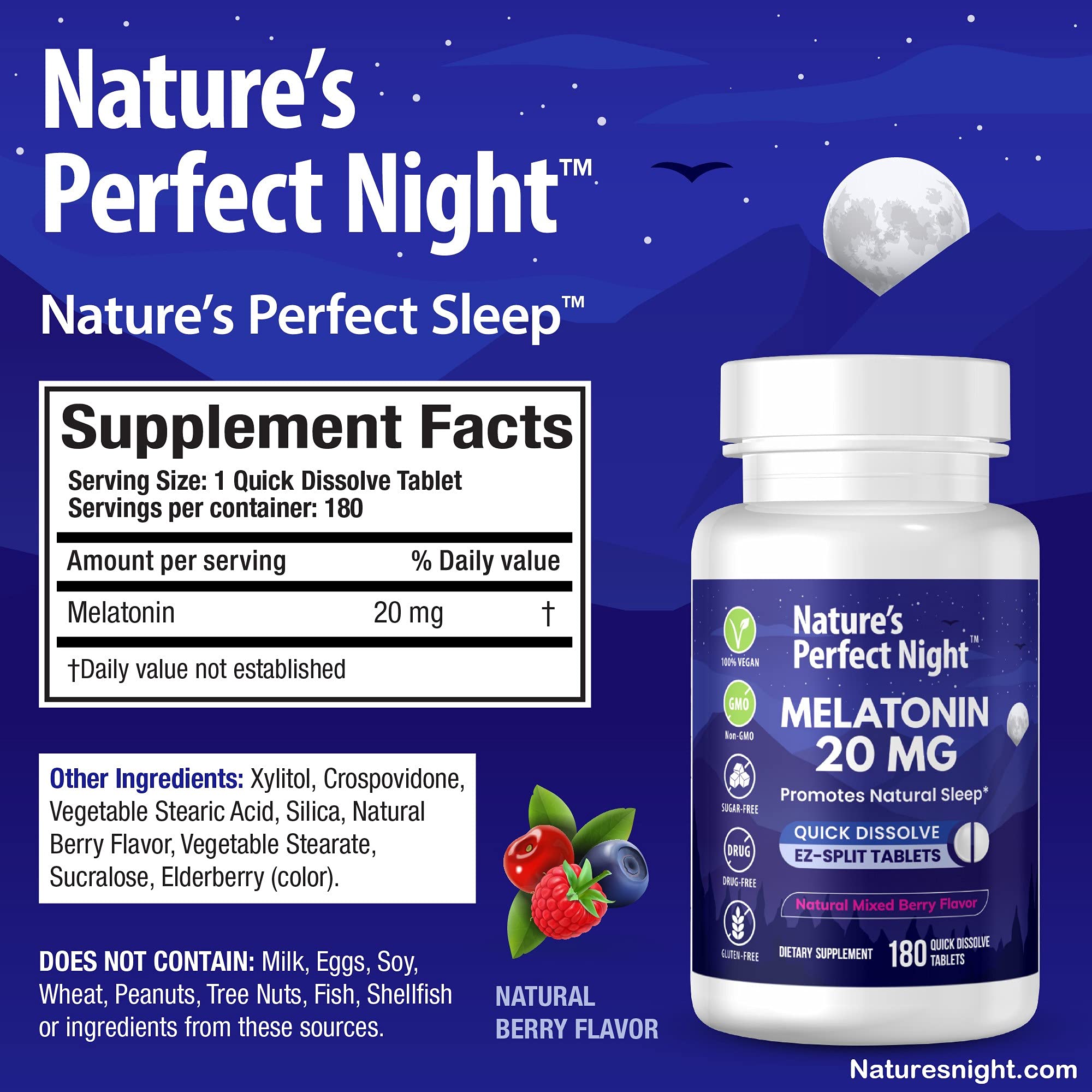 Close-up of Nature's Perfect Night Melatonin tablet showing scoring