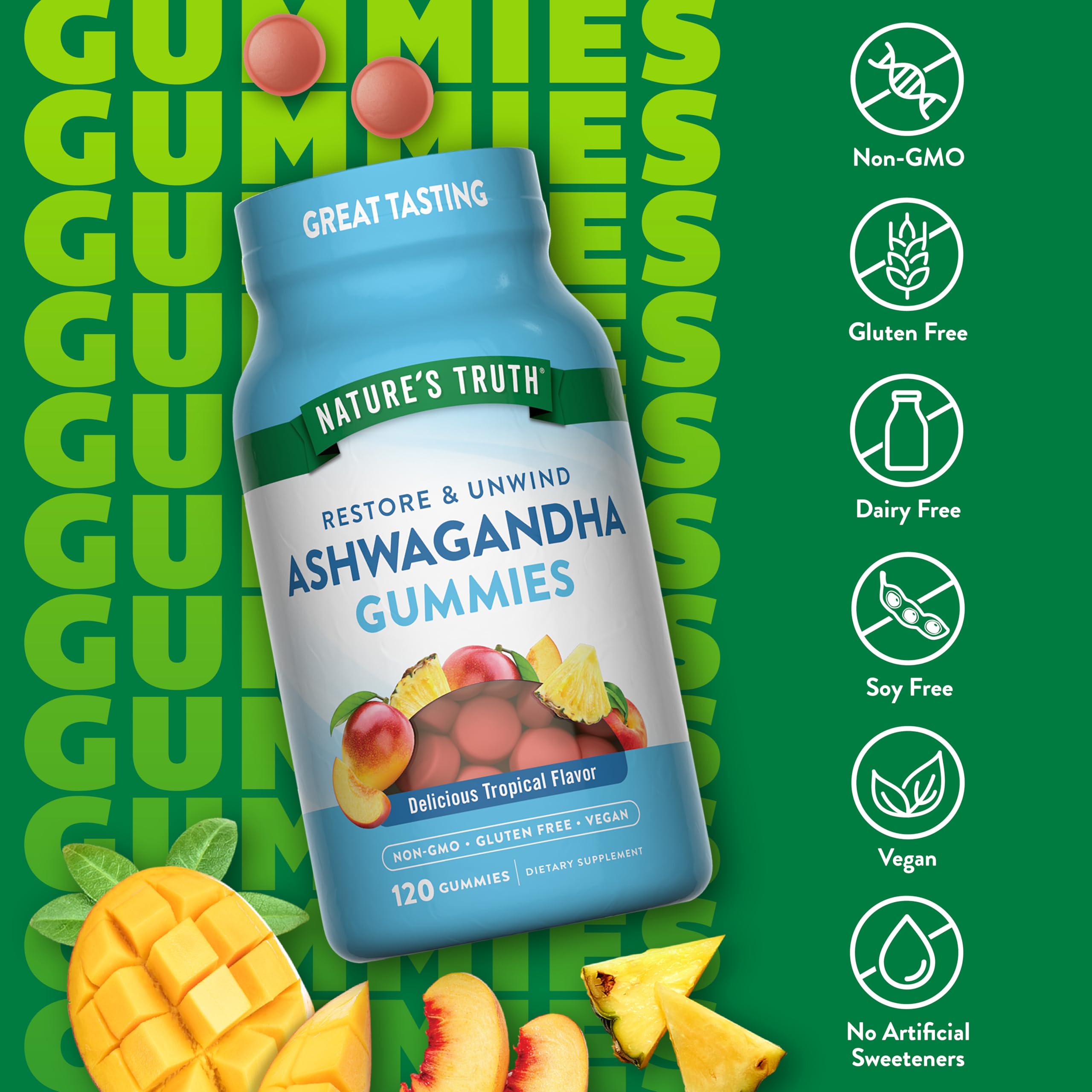 Close-up of Nature's Truth Ashwagandha Gummies ingredients