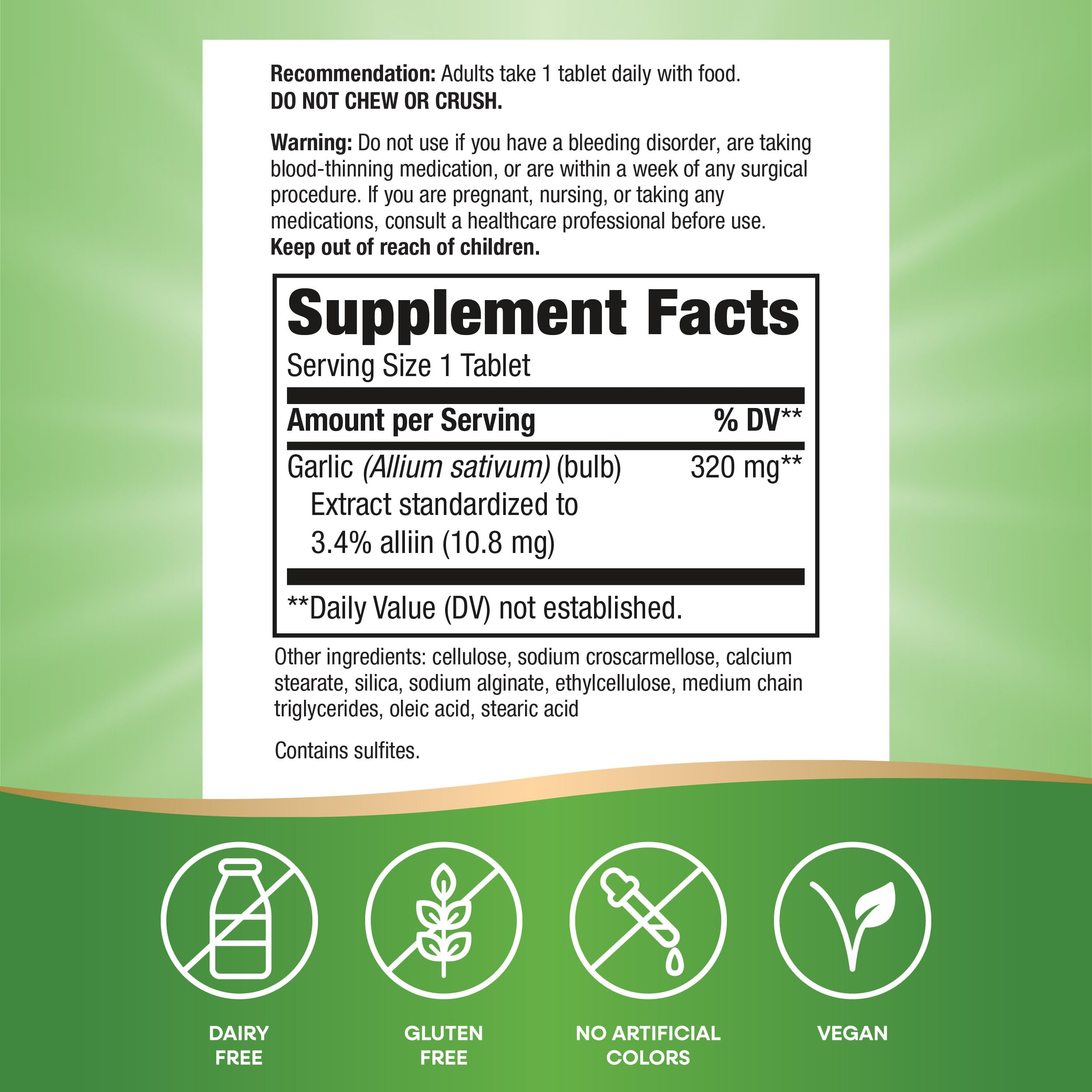 Close-up of Nature's Way Garlinase 5000 tablet