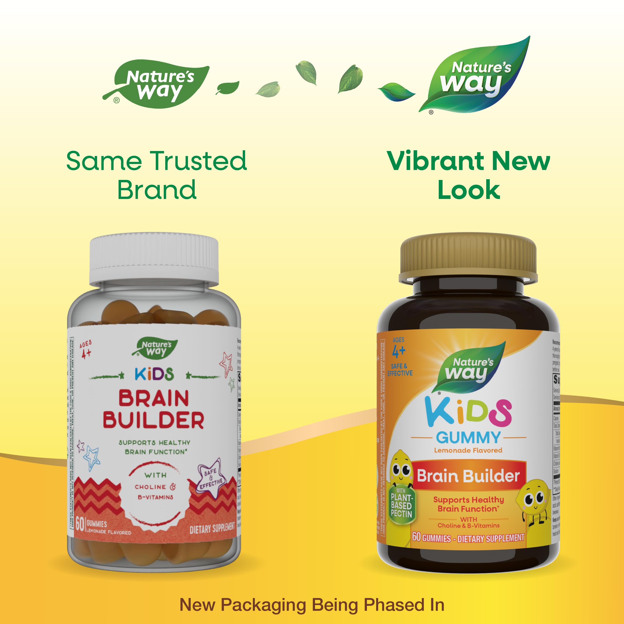 Close-up of Nature's Way Kids Brain Builder Gummies showing citrus flavour