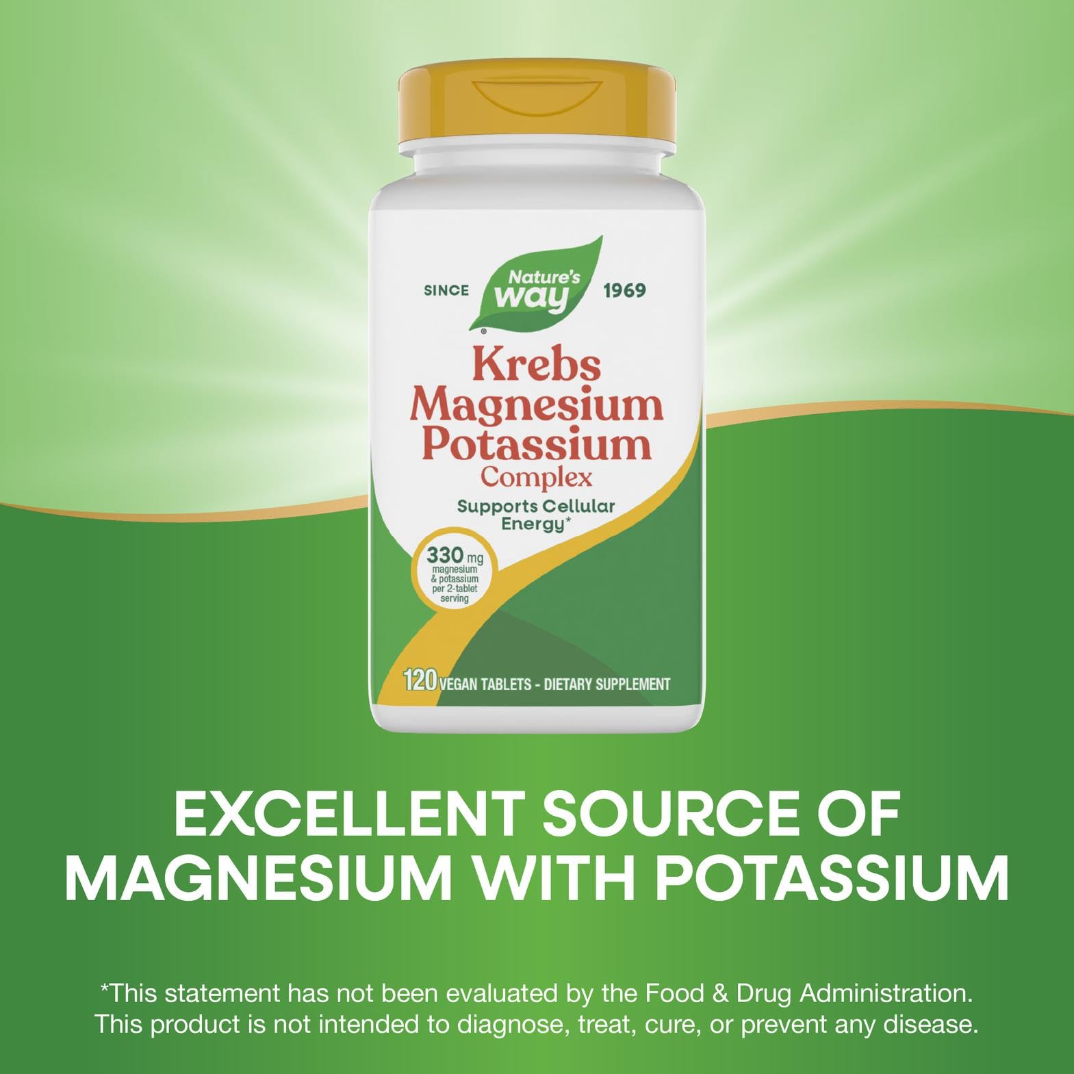 Close-up of Nature's Way Krebs Magnesium-Potassium tablets