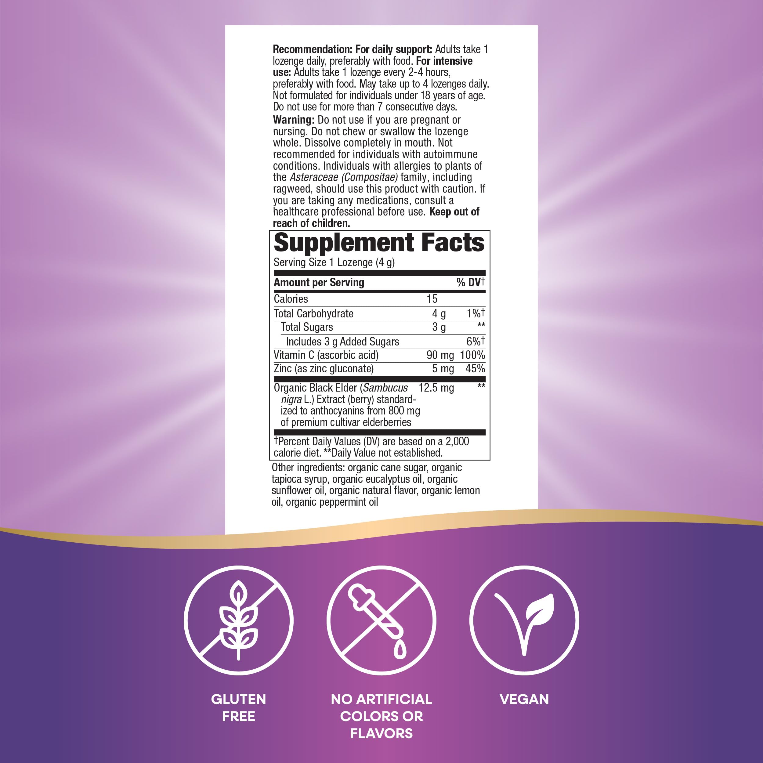 Close-up of Nature's Way Sambucus daily wellness Lozenges showing lozenge texture