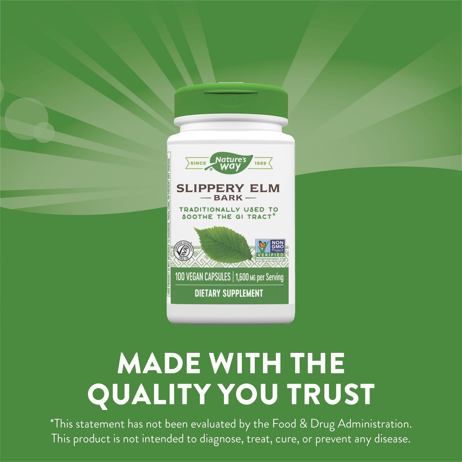 Close-up of Nature's Way Slippery Elm Capsules