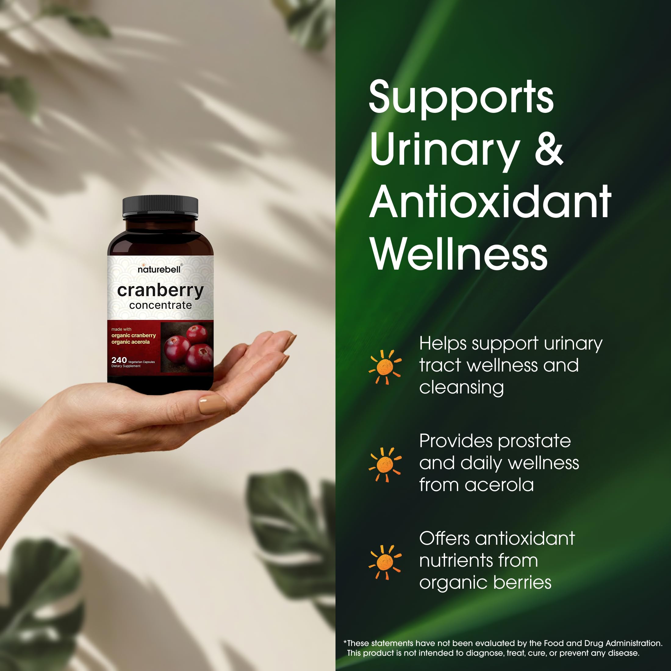 Close-up of NatureBell Cranberry Concentrate capsules
