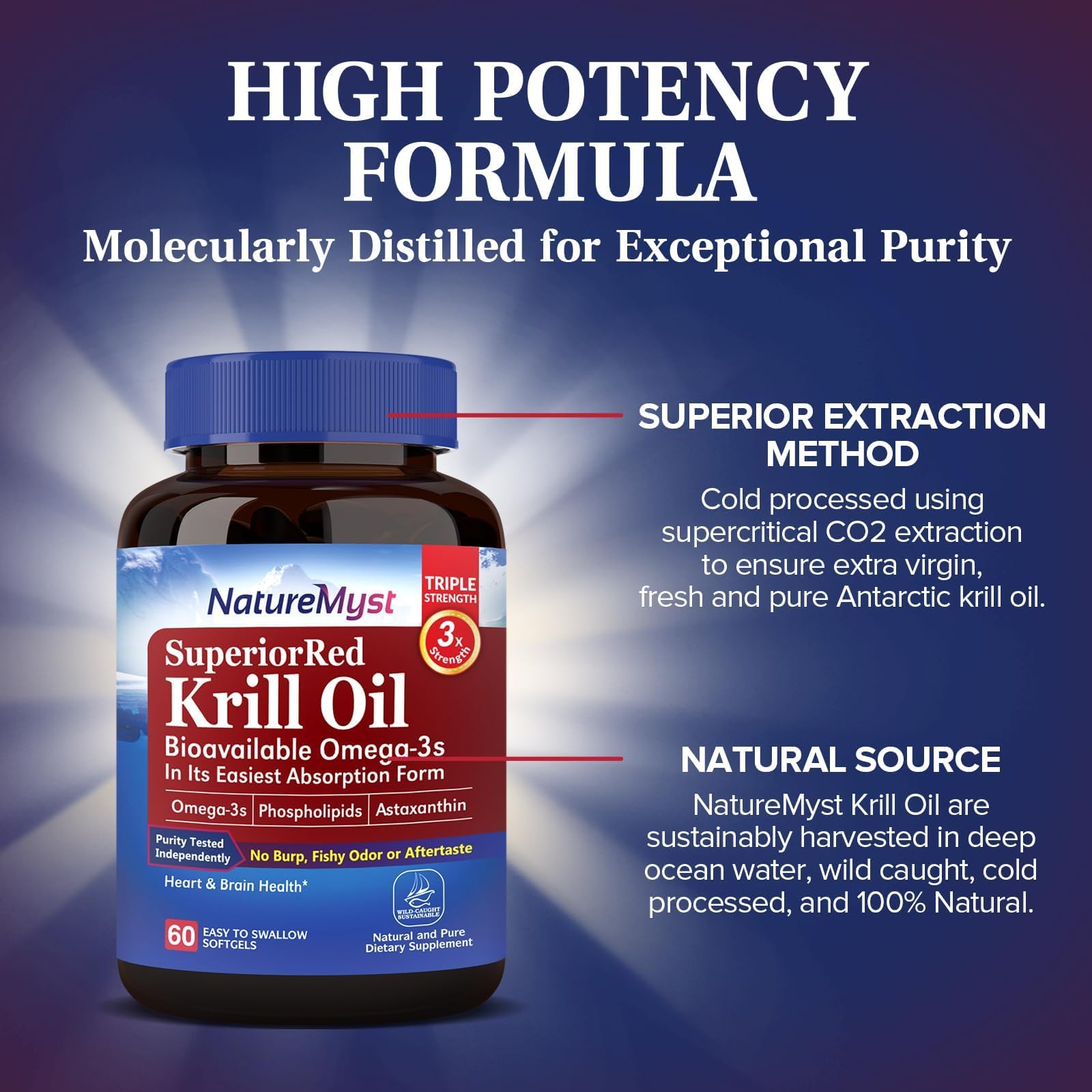 Close-up of NatureMyst Antarctic Krill Oil softgel