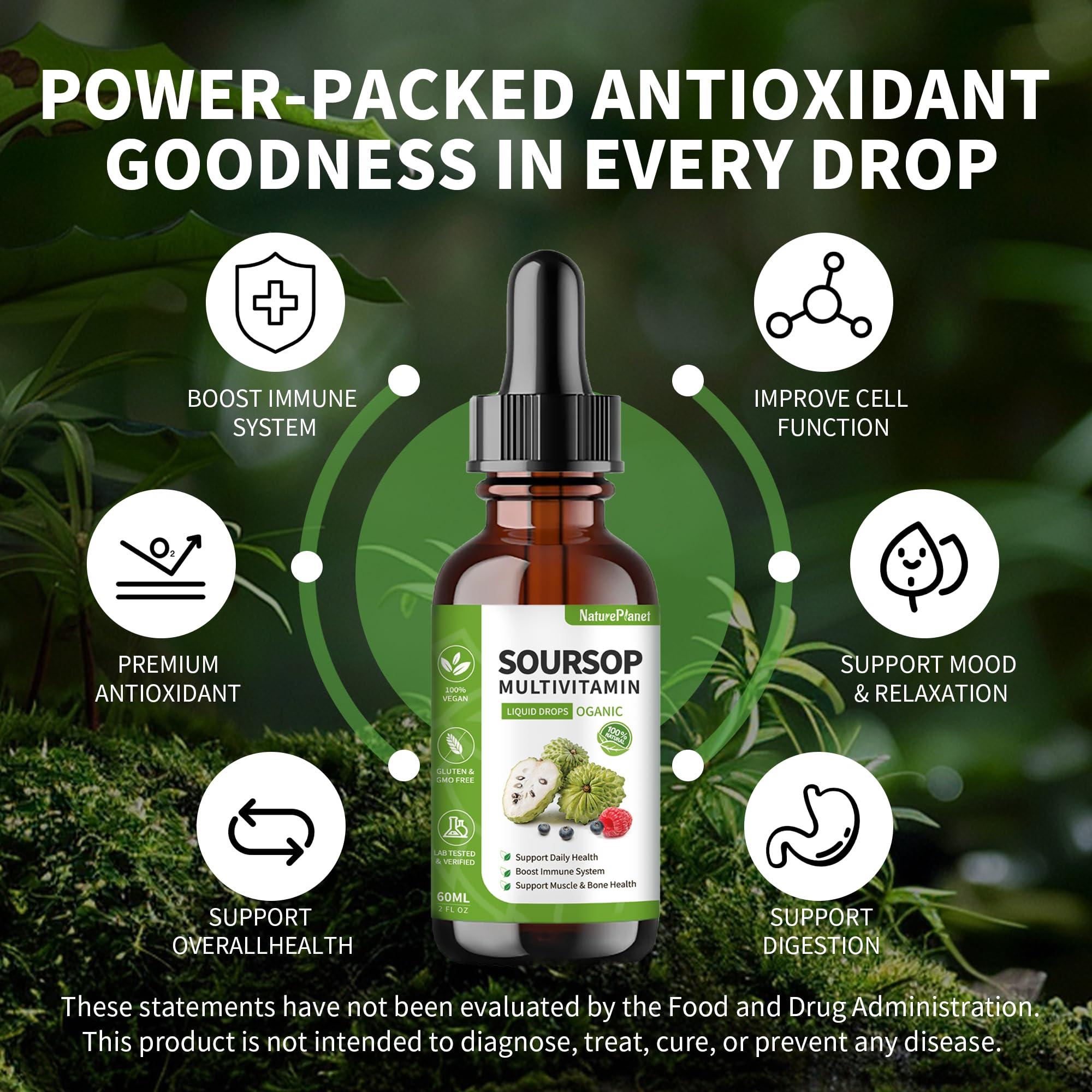 Close-up of NaturePlanet Soursop Graviola Drops capsules