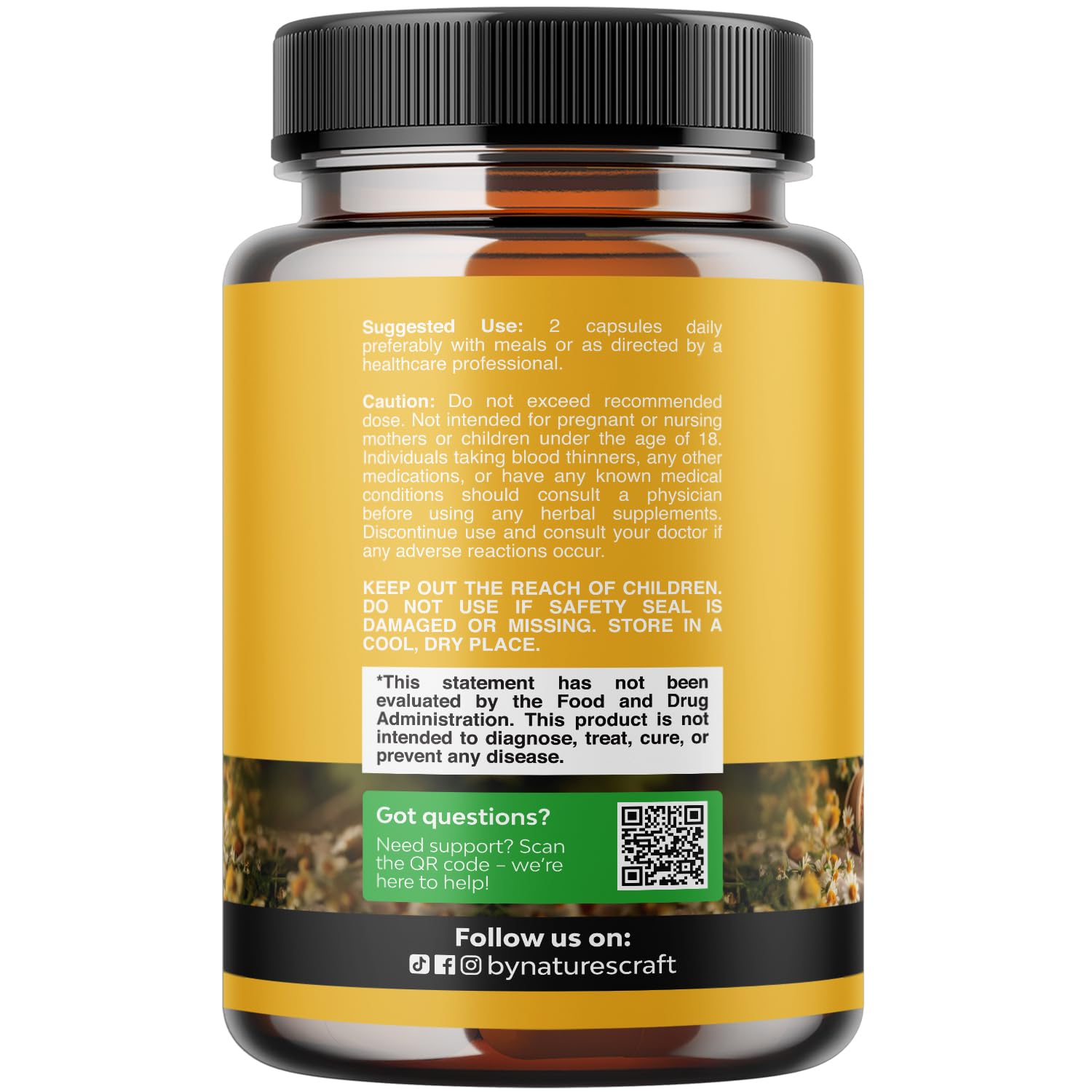 Close-up of Natures Craft Bee Pollen Powder Capsules showing capsule details