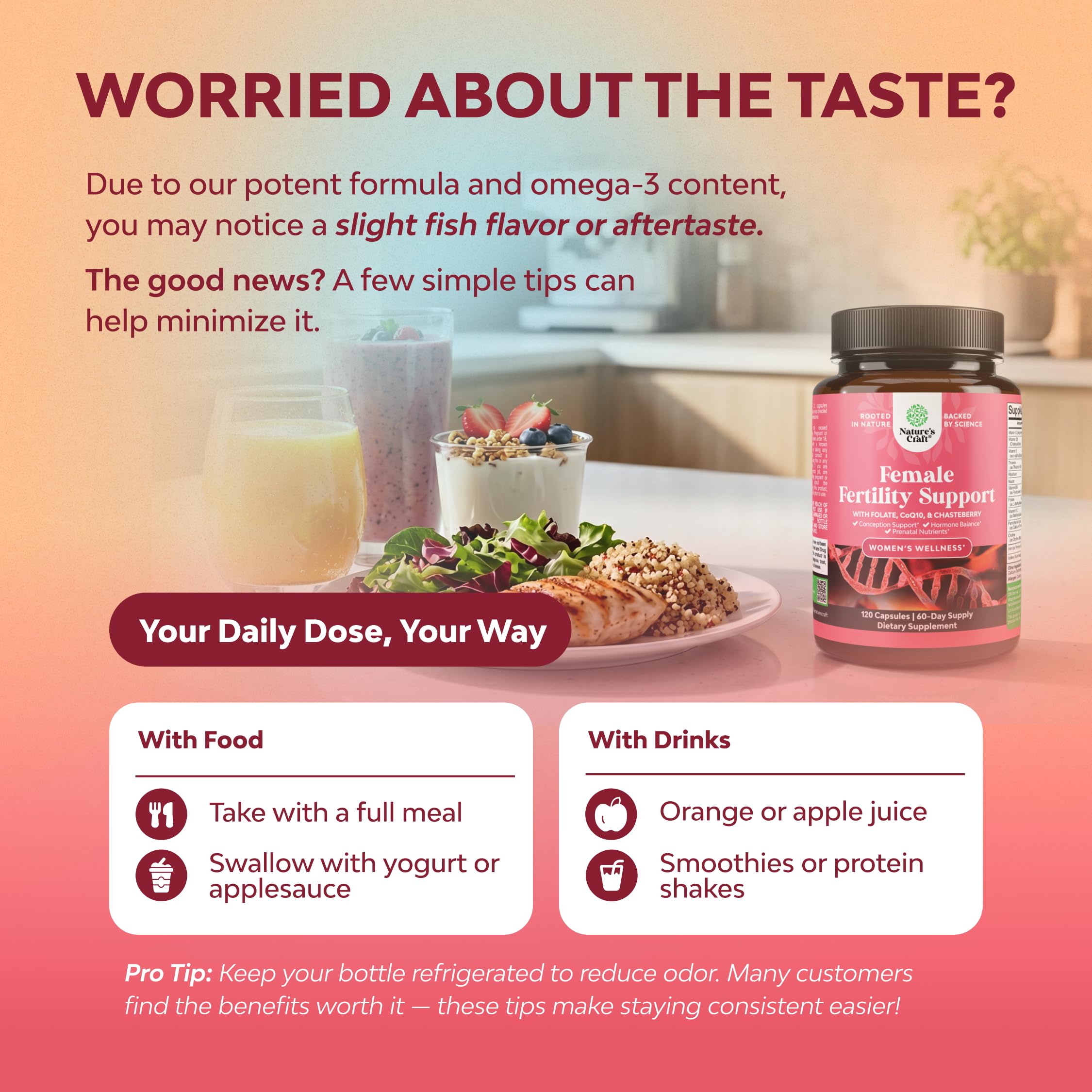 Close-up of Natures Craft Prenatal Vitamins capsules