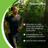 Close-up of NaturesPlus Herbal Actives Red Yeast Rice & Gugulipid capsules
