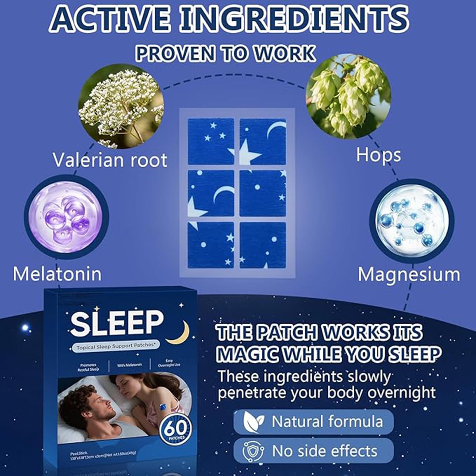 Close-up of NEIOM Sleep Patch with herbal ingredients