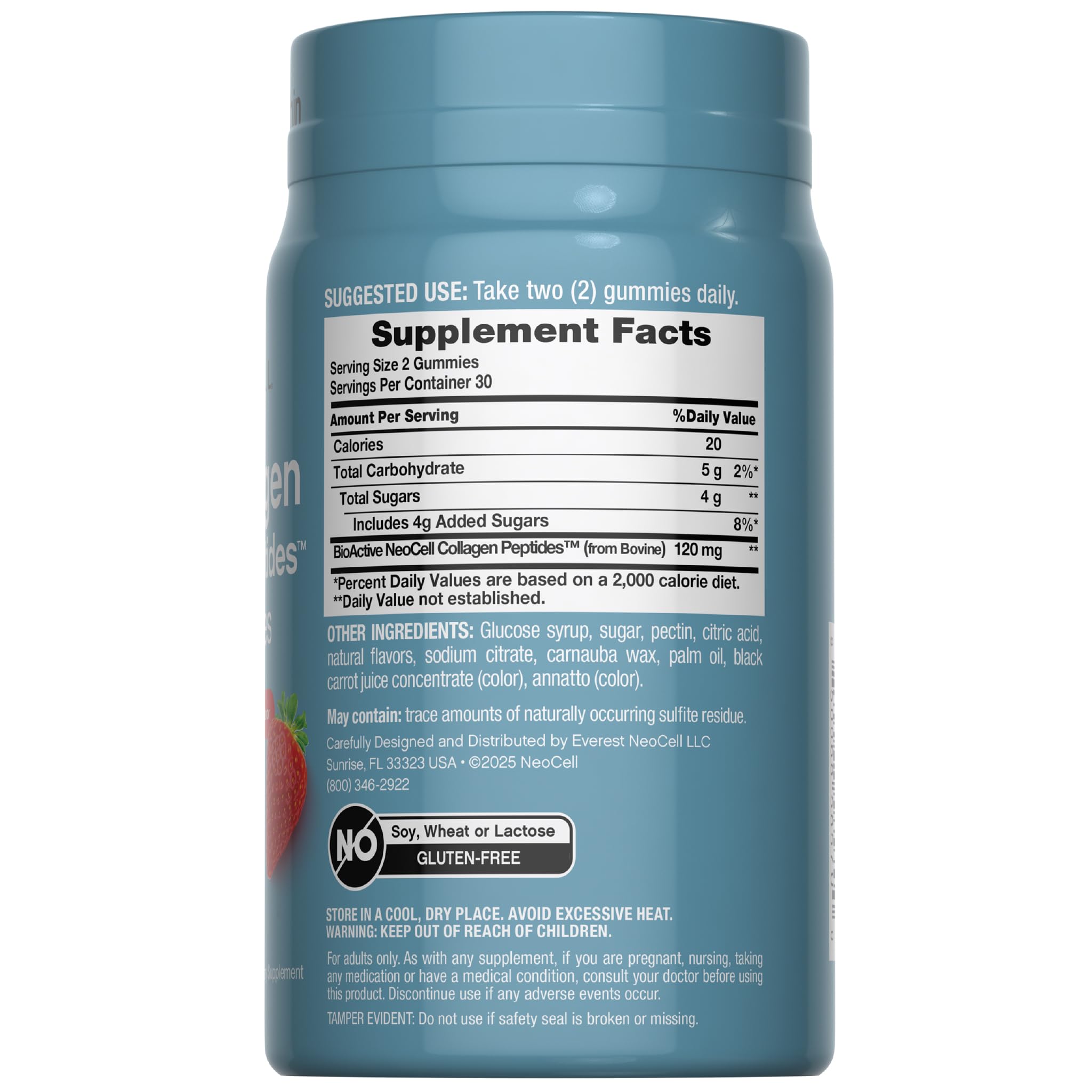 Close-up of NeoCell Collagen Bio-Peptides Gummies showing strawberry flavour