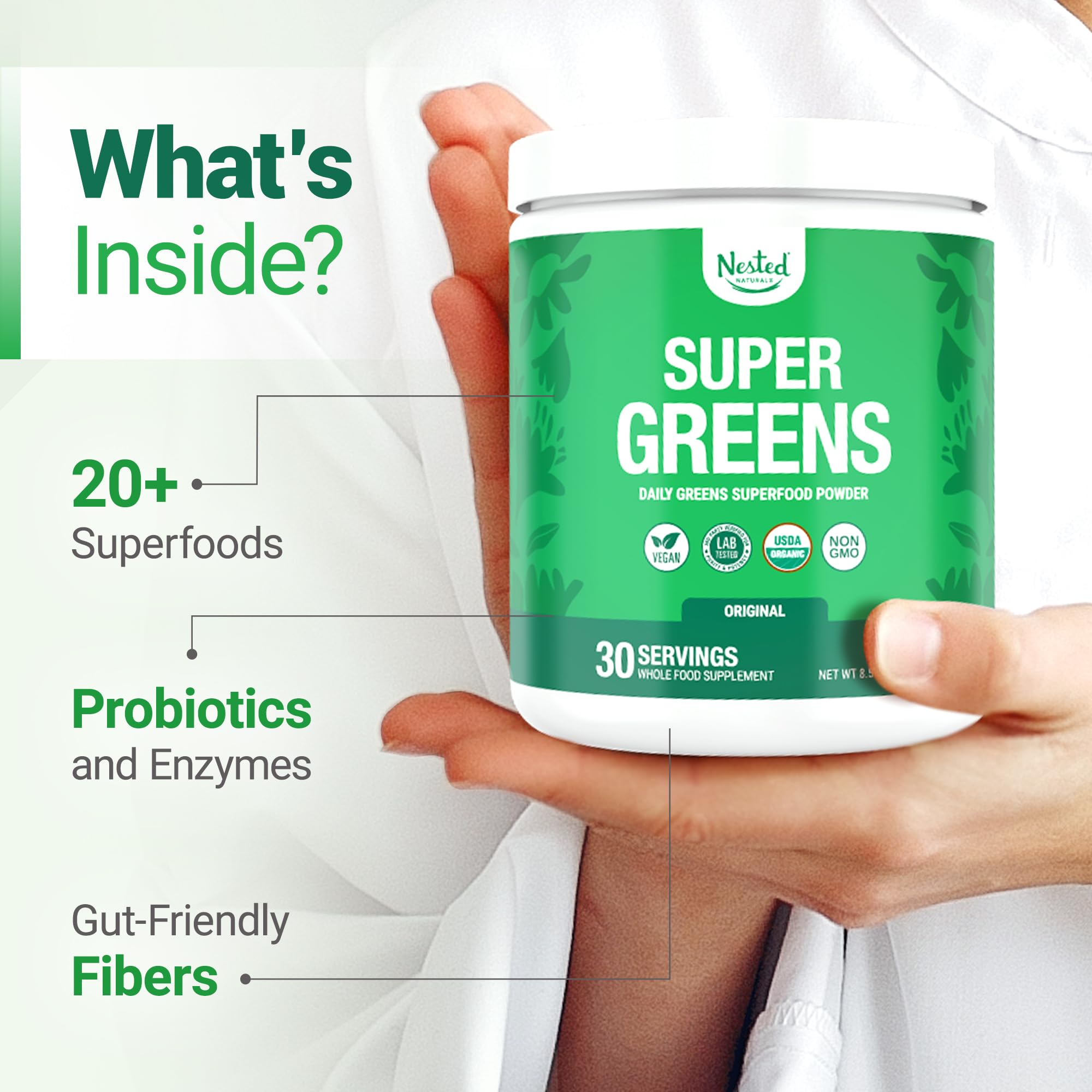 Close-up of Nested Naturals Super Greens Powder texture
