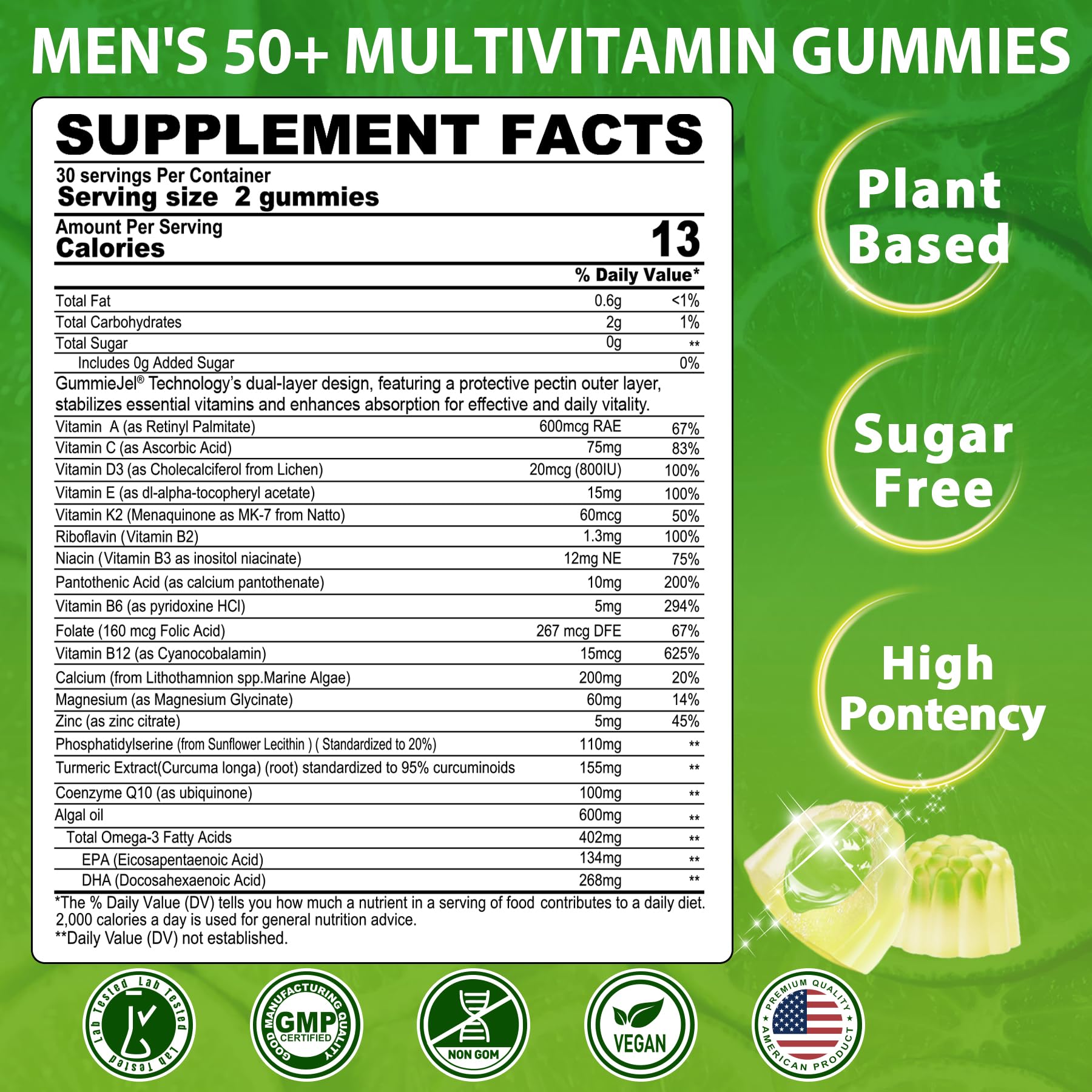 Close-up of NEVISS Men's Multivitamin Gummies 50+ showing individual gummies