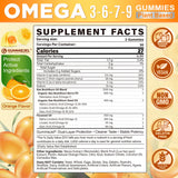 Close-up of NEVISS Omega 3-6-7-9 Gummies showing orange gummies