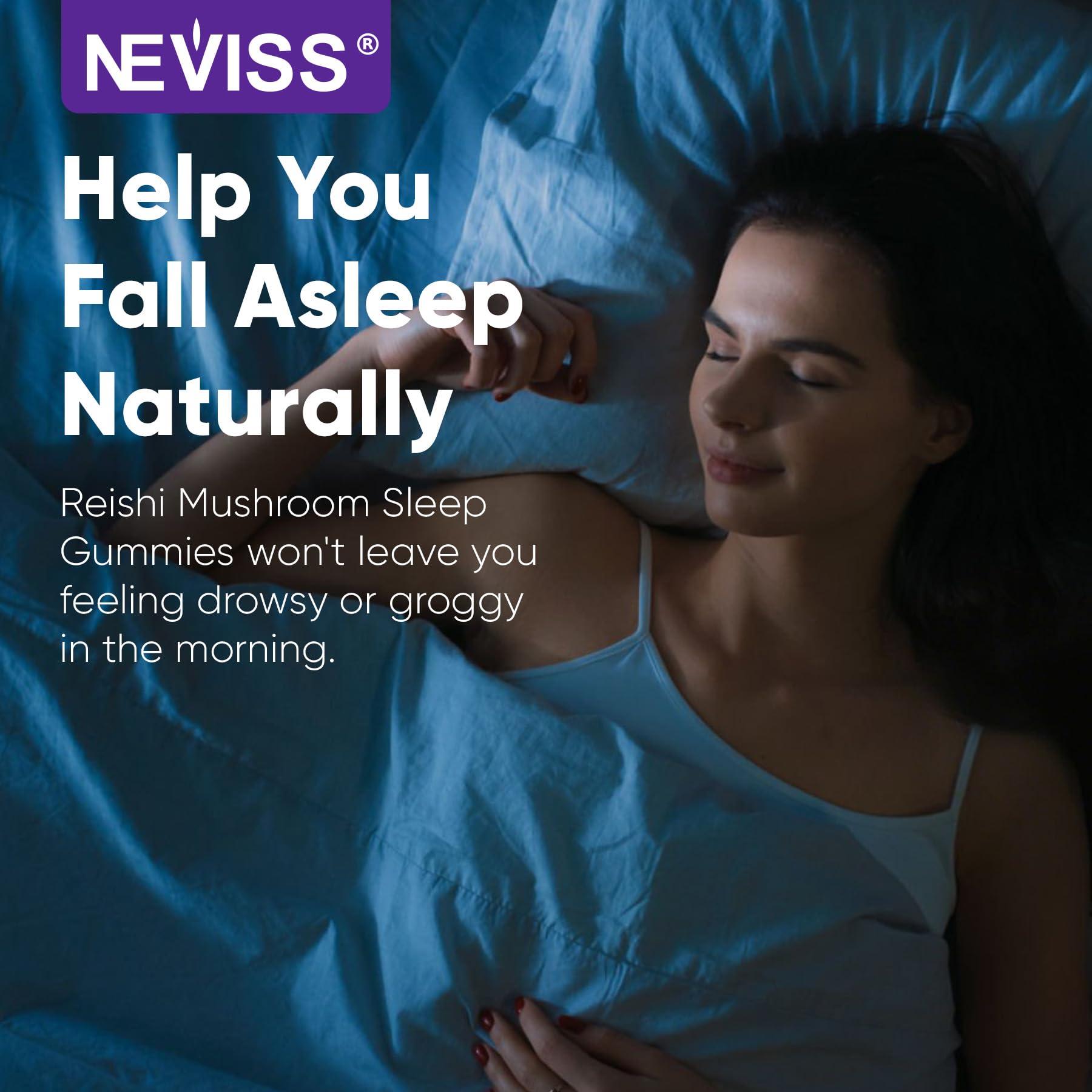 Close-up of NEVISS Reishi Mushroom Sleep Gummies strawberry flavour