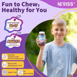 Close-up of NEVISS Teen Multivitamin Gummies showing gummy texture