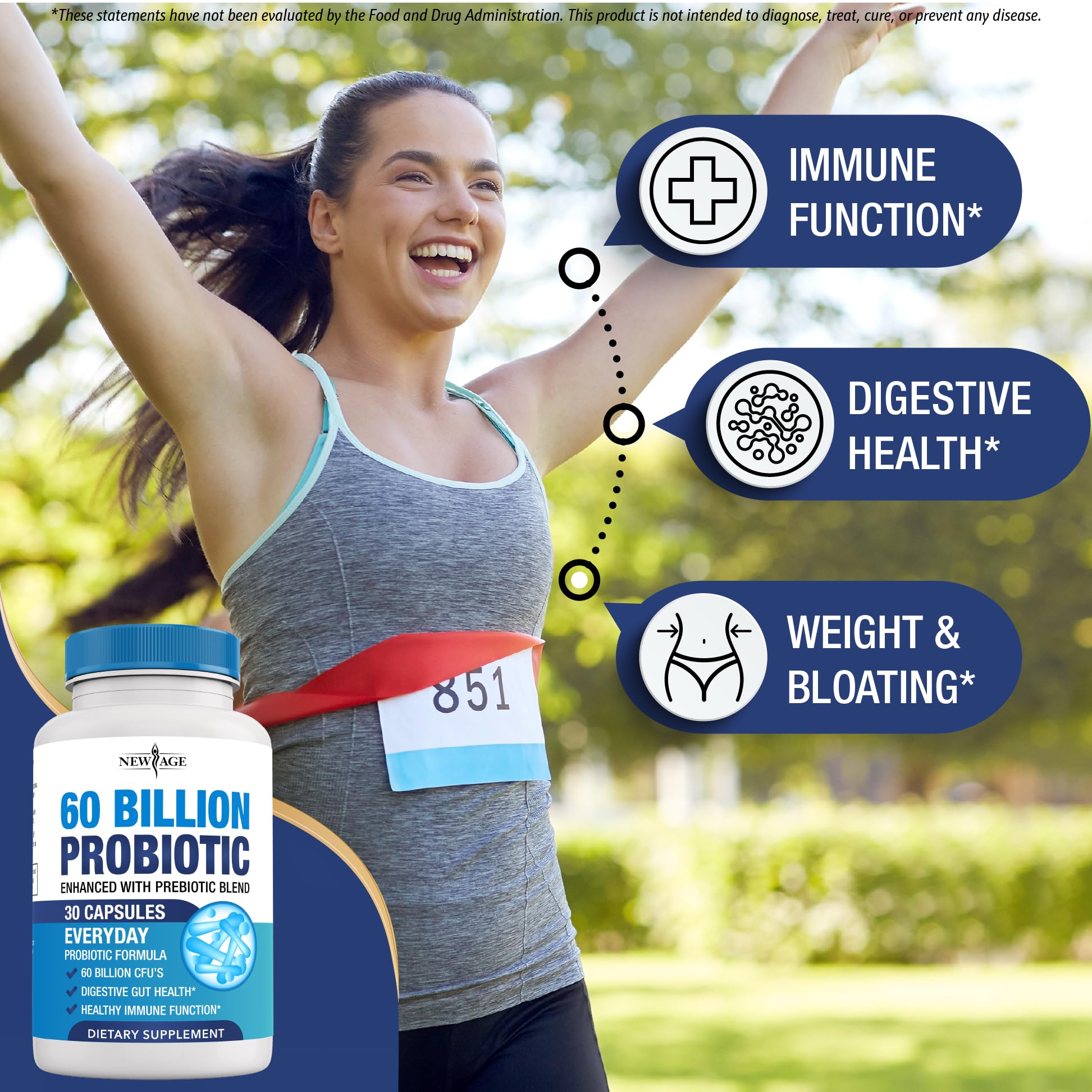 Close-up of NEW AGE Probiotics 60 Billion CFU capsules