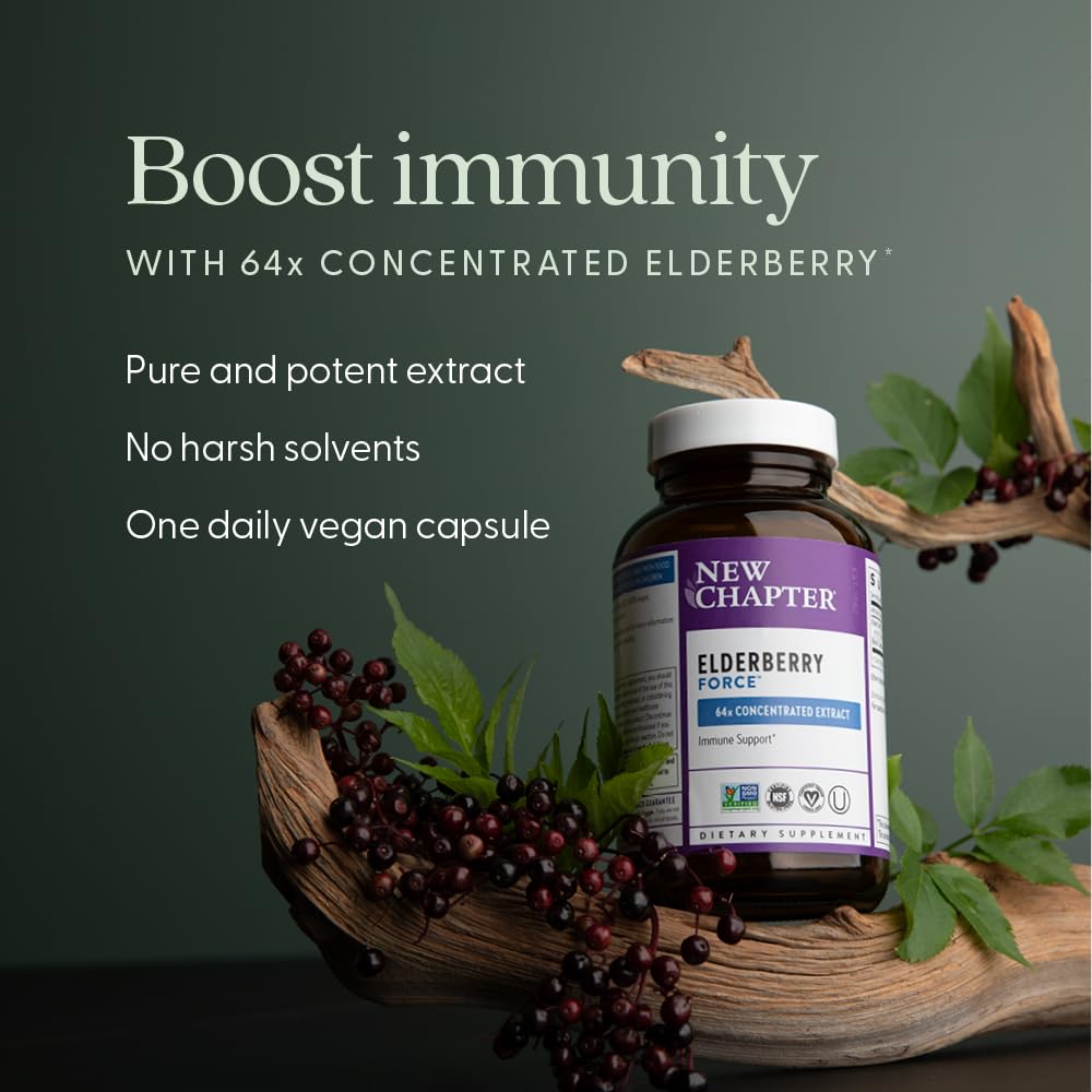 Close-up of New Chapter Elderberry Force capsules