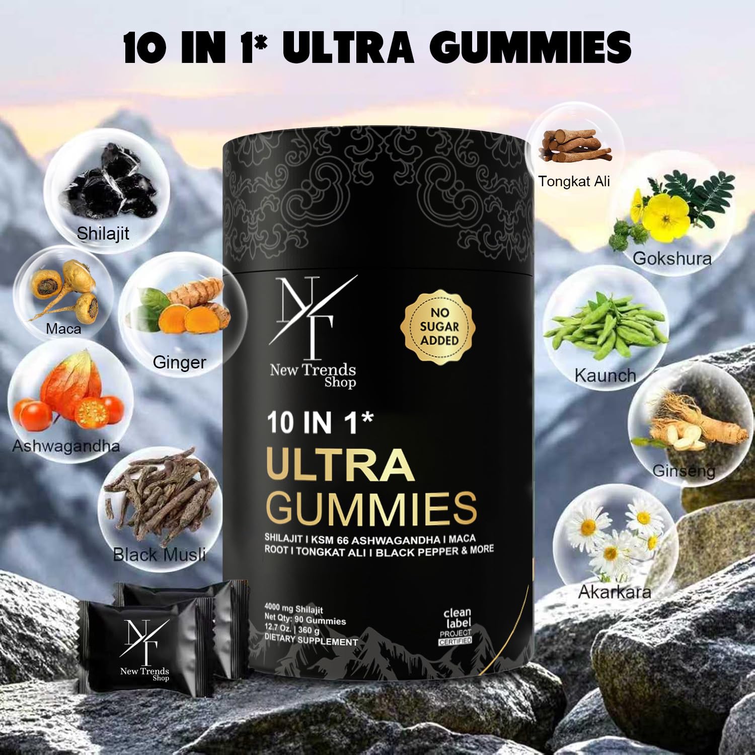 Close-up of New Trends Shop Shilajit Gummies showing gummy texture