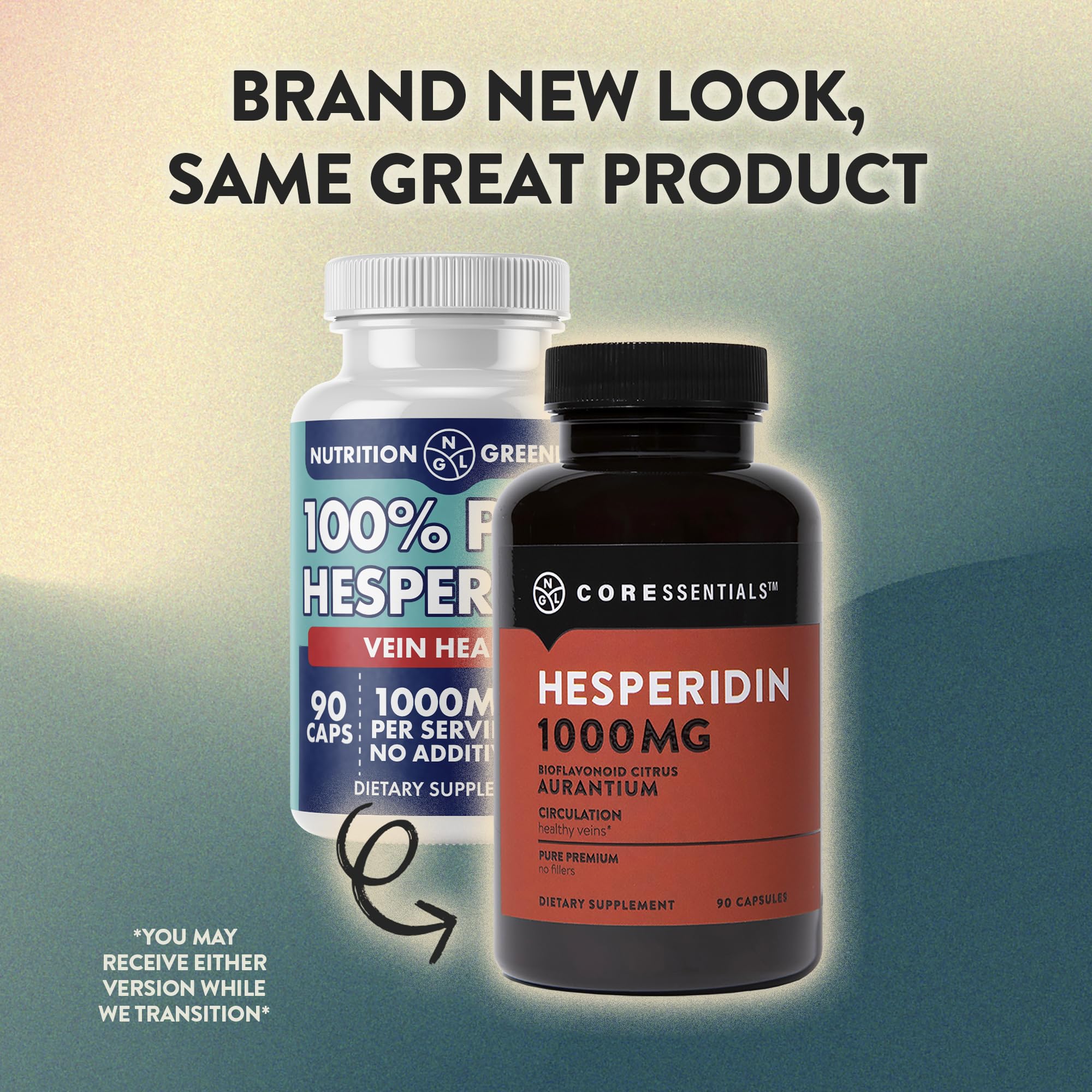 Close-up of NGL Hesperidin capsules in bottle