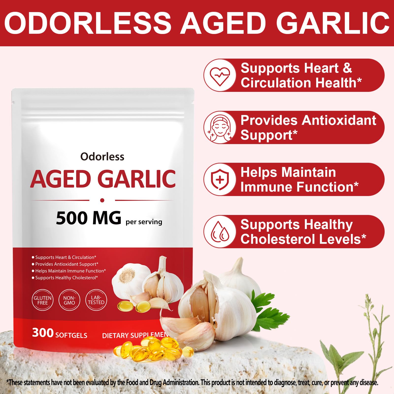 Close-up of NIFEISHI Aged Garlic softgel capsules