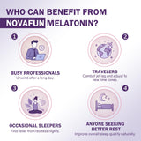 Close-up of Novafun Melatonin capsules on a table