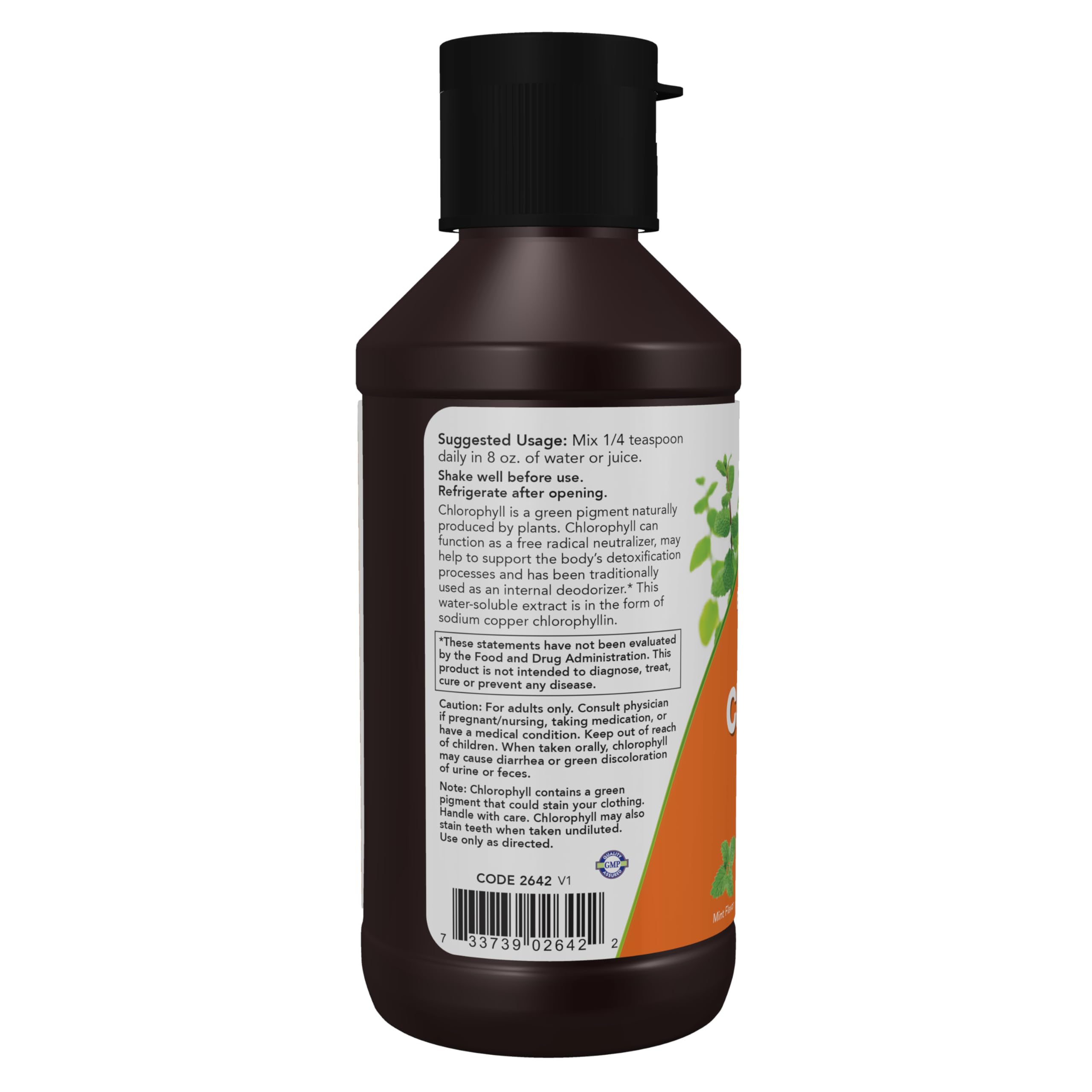 Close-up of NOW Foods Chlorophyll Liquid ingredients