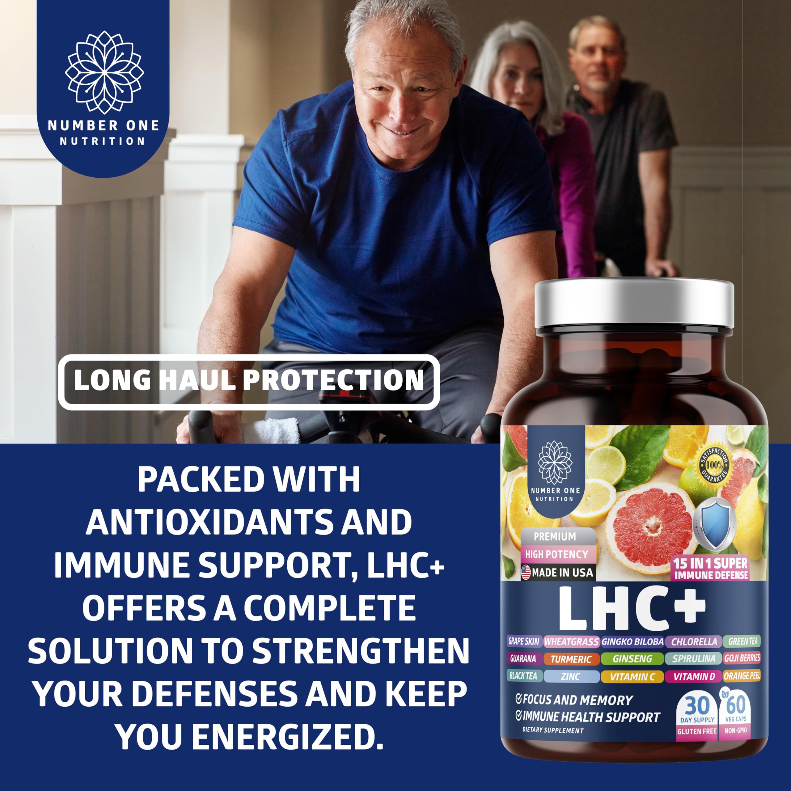 Close-up of Number One Nutrition LHC+ daily wellness Support supplement capsules