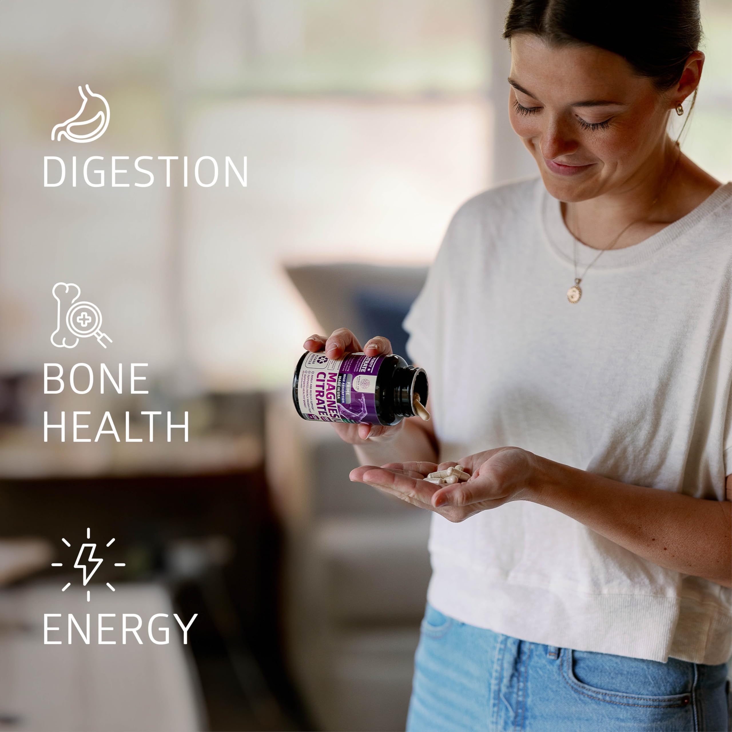 Close-up of Number One Nutrition Magnesium Citrate capsules